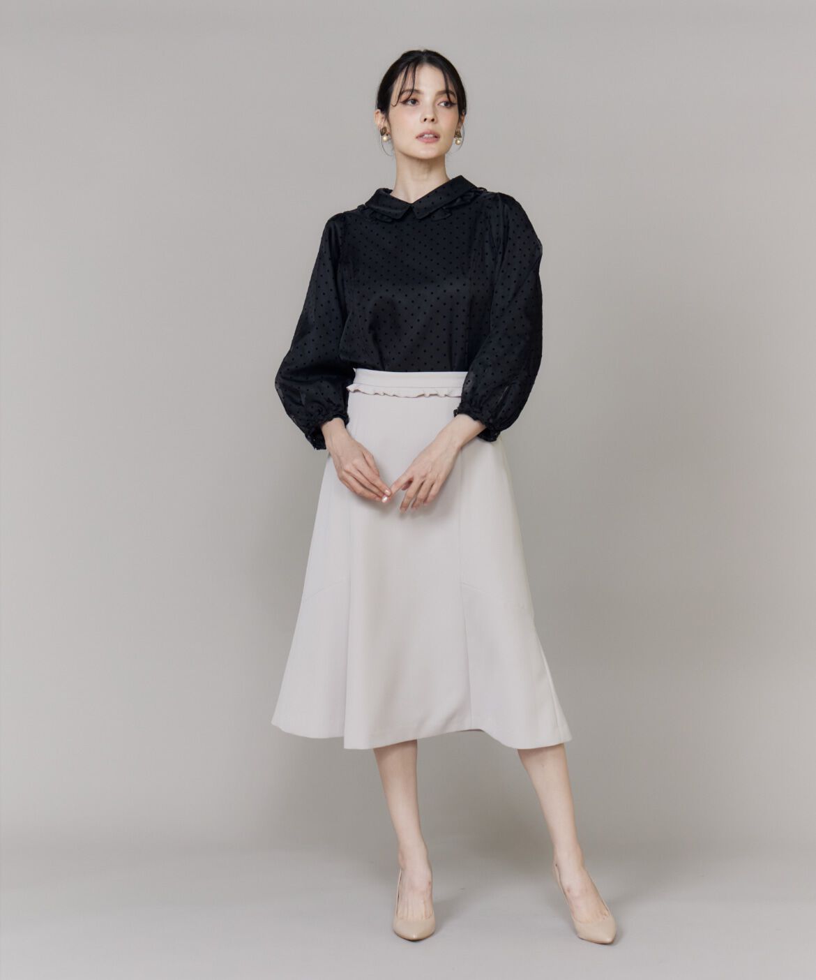 Maglie le cassetto「《WEB・POPUP限定商品》オーガンドットフロッキー衿フリルブラウス」|シャツ・ブラウス|