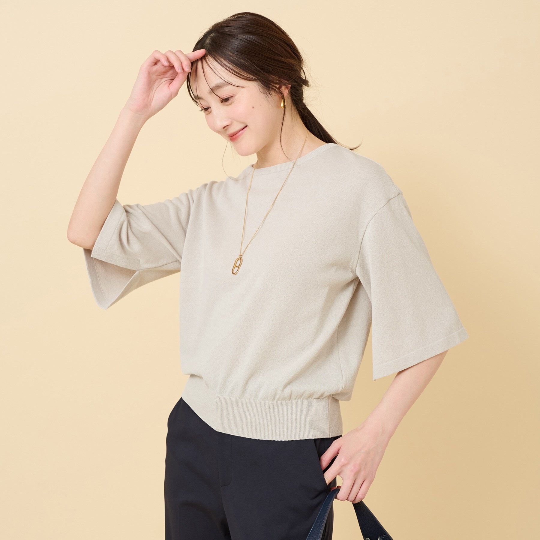 UNTITLED「【春夏ニット／薄手／６色展開】ペーパーエステル 袖スリットニット」|ニット・セーター|