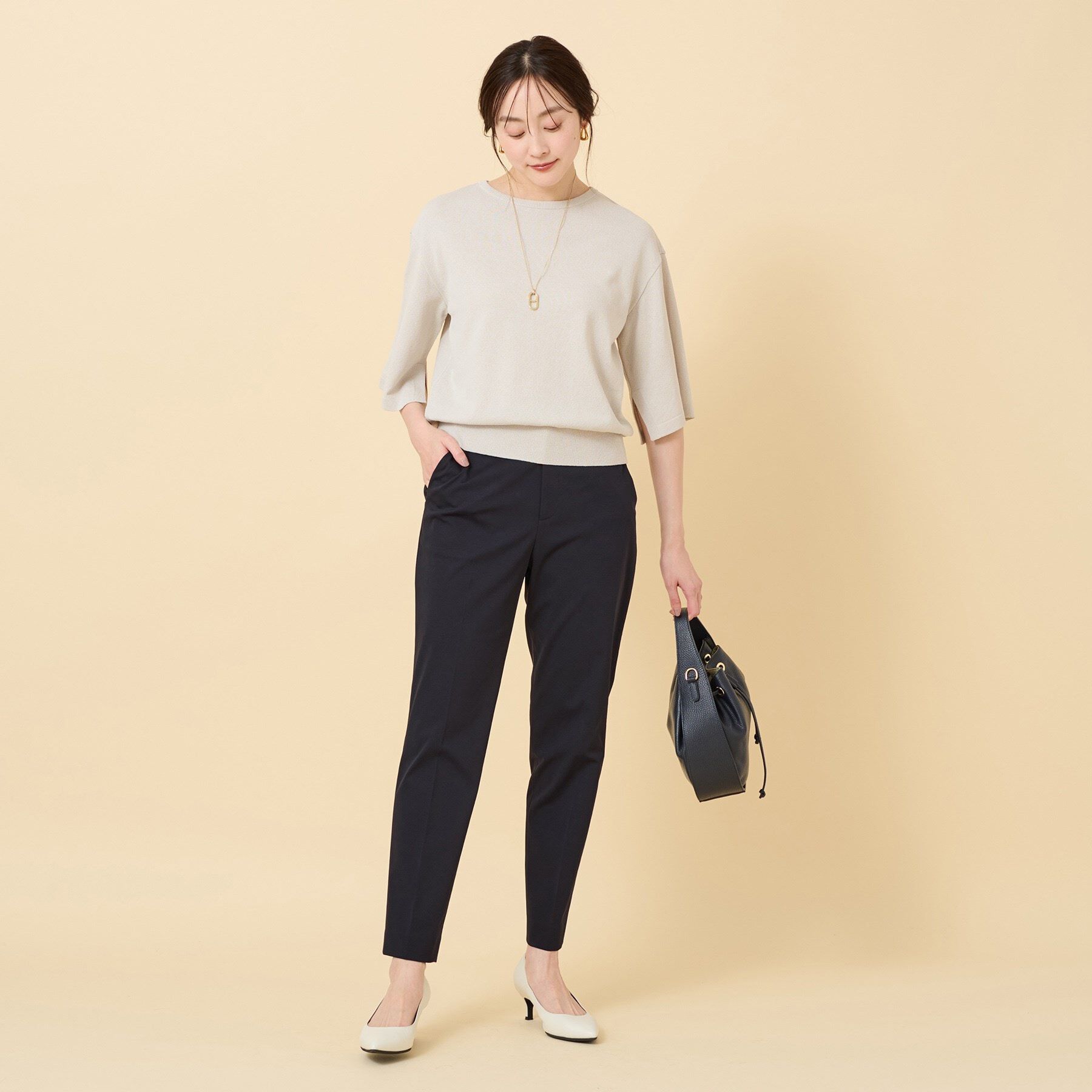 UNTITLED「【春夏ニット／薄手／６色展開】ペーパーエステル 袖スリットニット」|ニット・セーター|