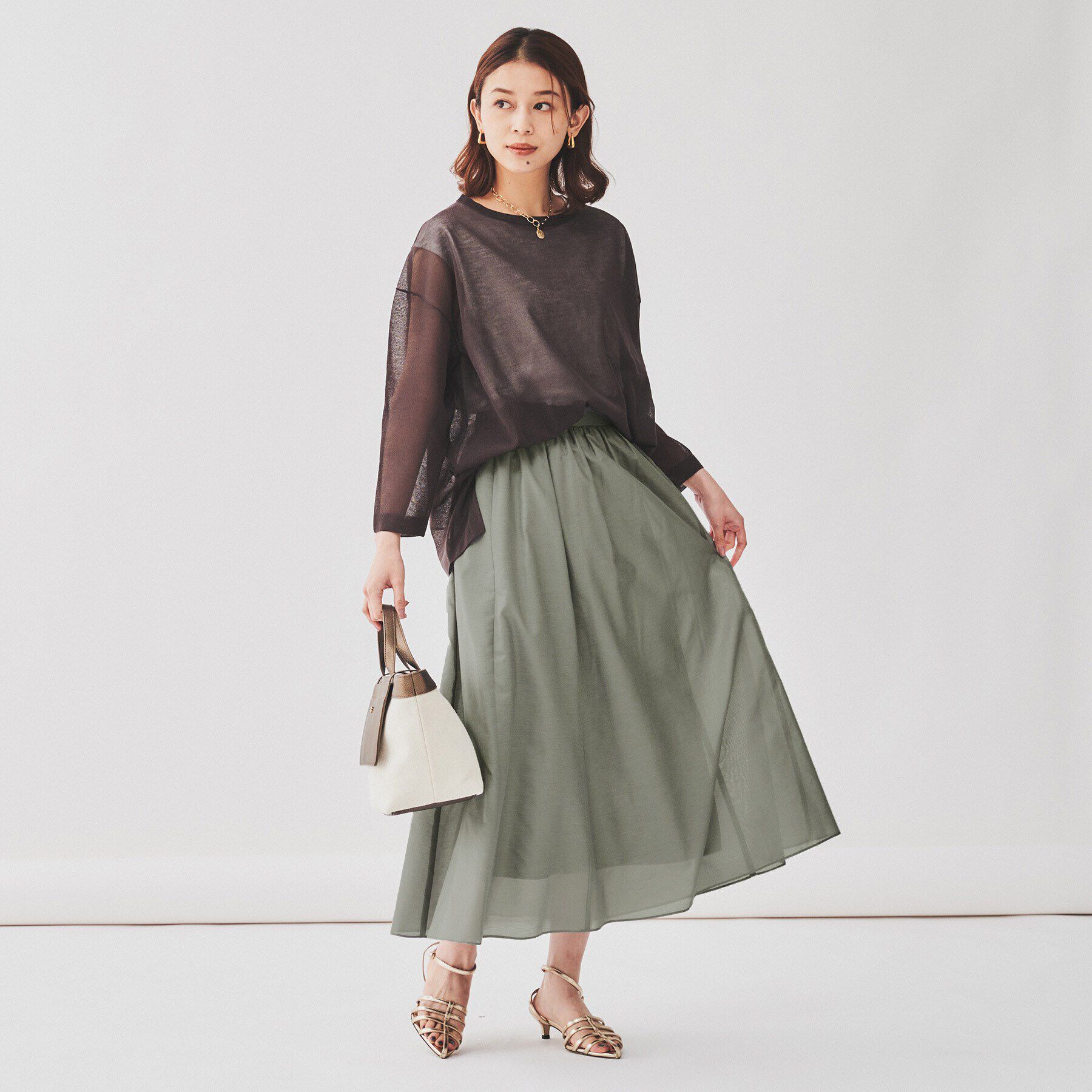 UNTITLED「【ふわり軽やか/ウエスト後ろゴム仕様】シアーフレアスカート」|スカート|