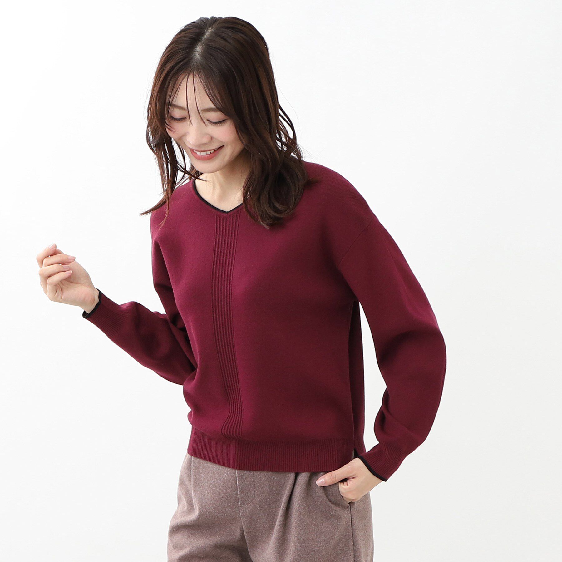 Reflect「【WEB限定カラーあり／手洗い可／セットアップ可】ゆるめフォルムニット」|ニット・セーター|ボルドー(564)