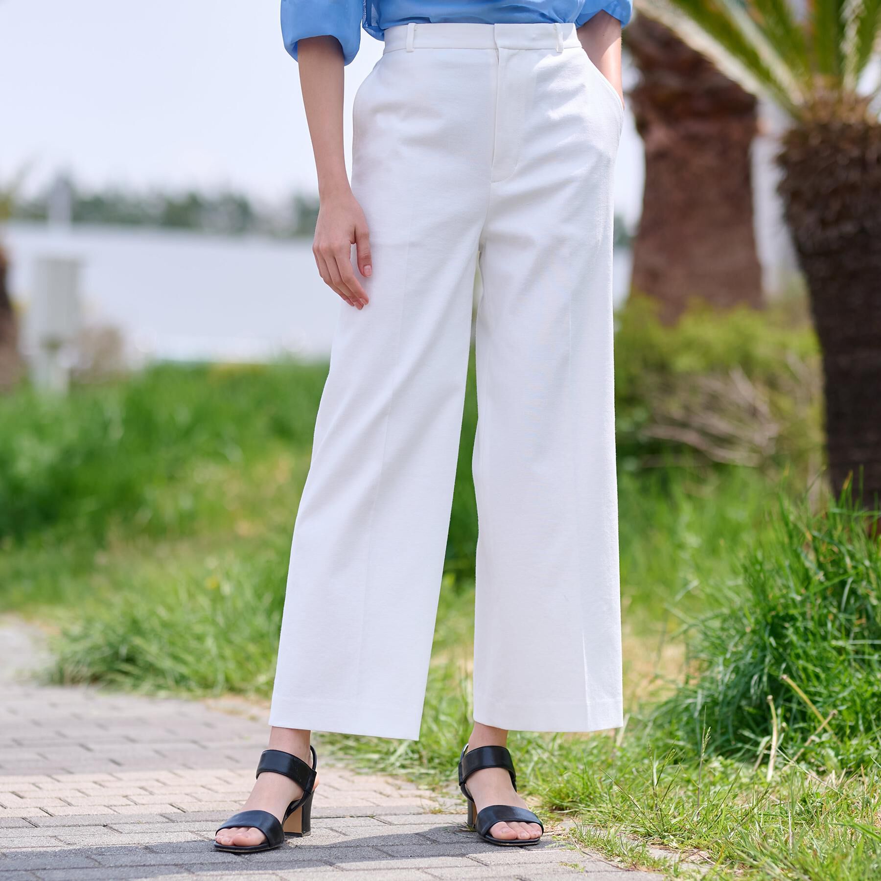 DRESSTERIOR「【洗える/吸水速乾/接触冷感/UVカット】リネンミックスストレッチワイドパンツ」|その他|オフホワイト(003