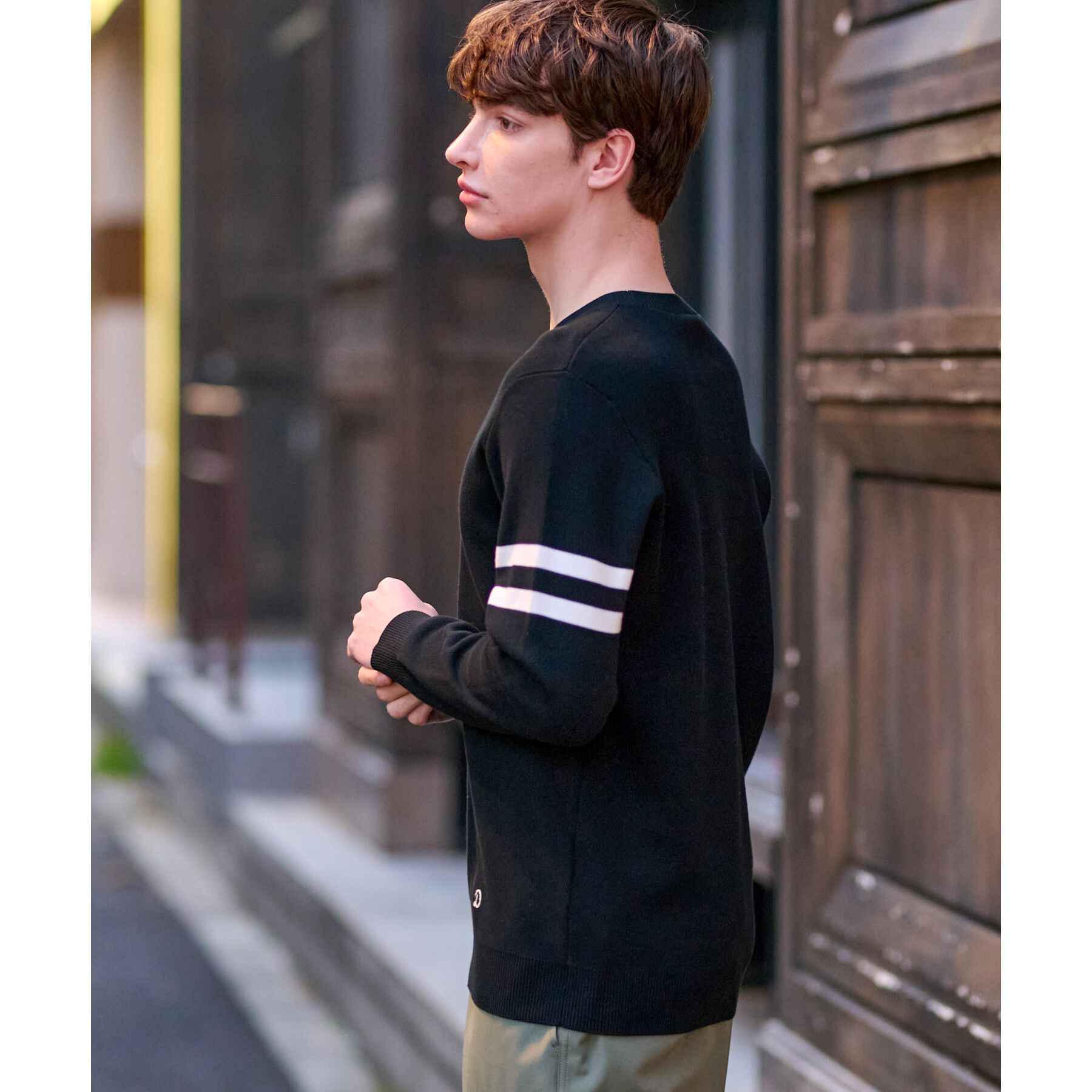 DRESSTERIOR「コットンスムース アームラインクルーネックニット」|ニット・セーター|