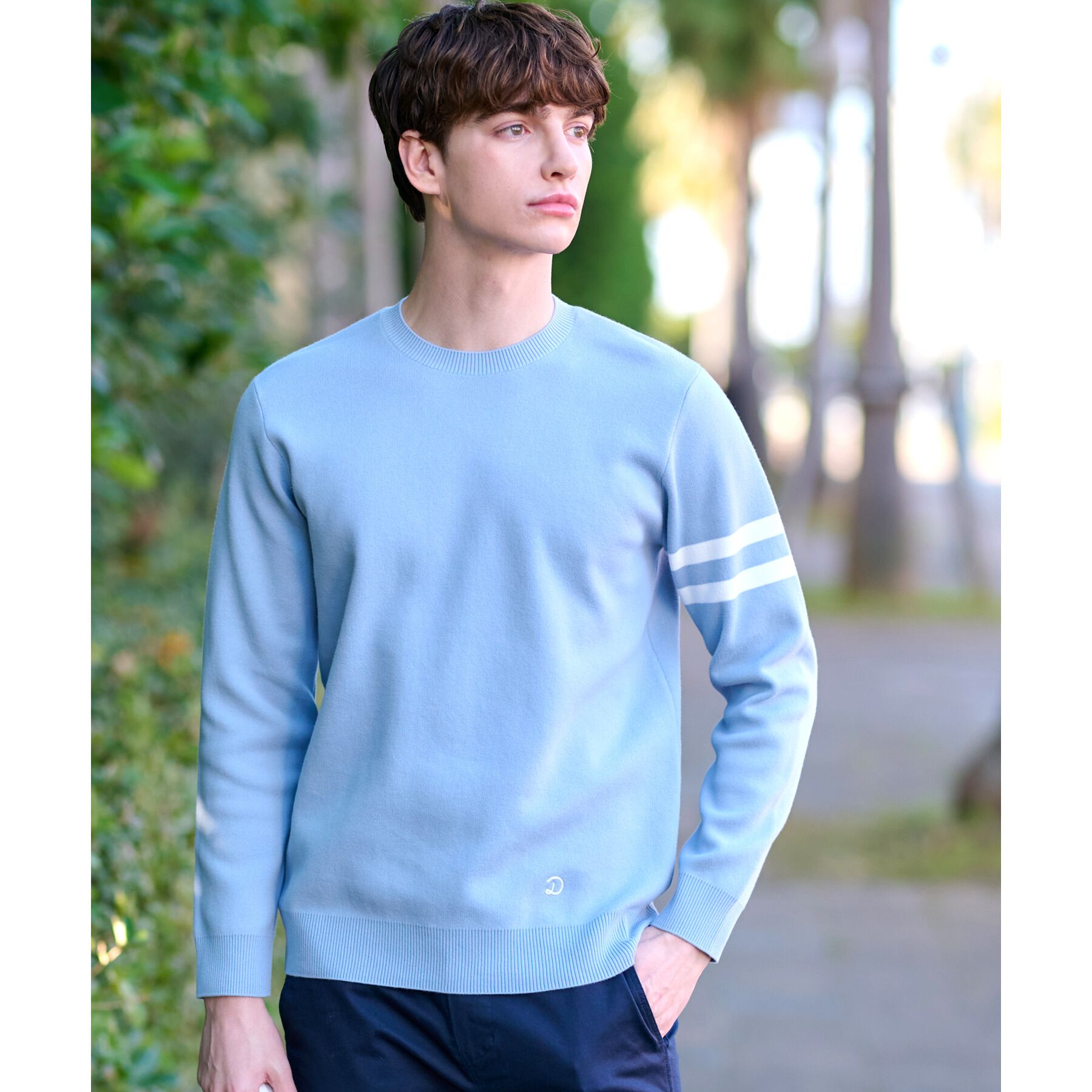 DRESSTERIOR「コットンスムース アームラインクルーネックニット」|ニット・セーター|サックスブルー(09