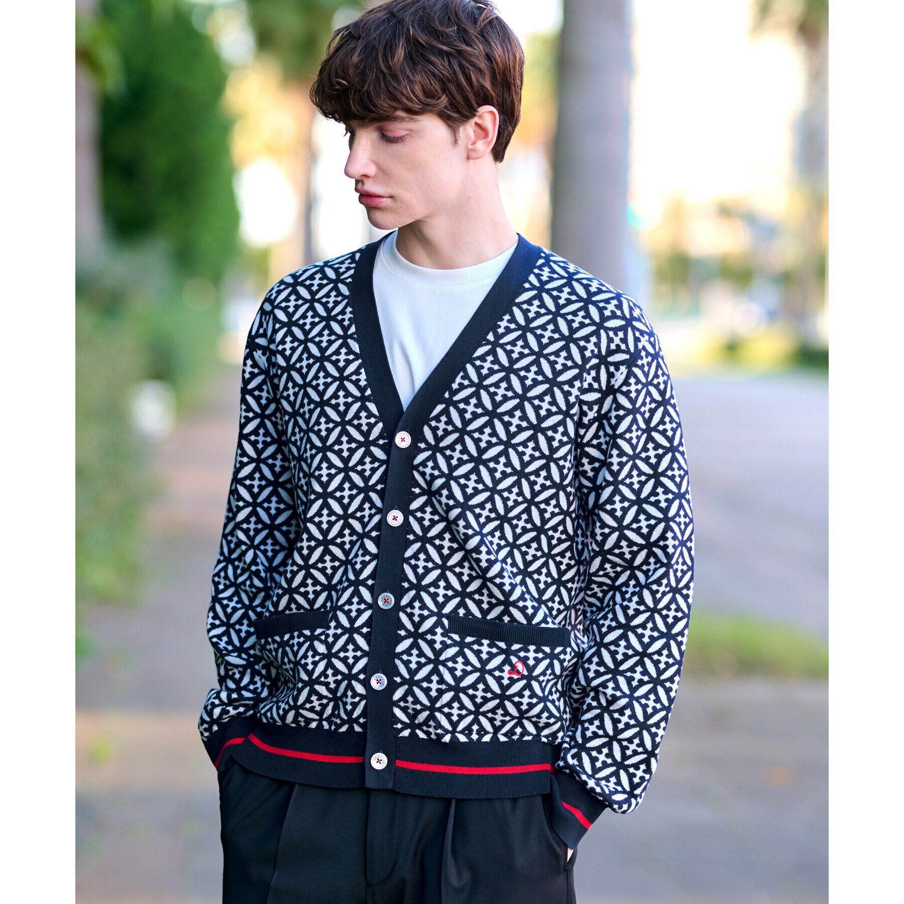 DRESSTERIOR「オーバーラップサークル ジャカード ニットカーディガン」|カーディガン|