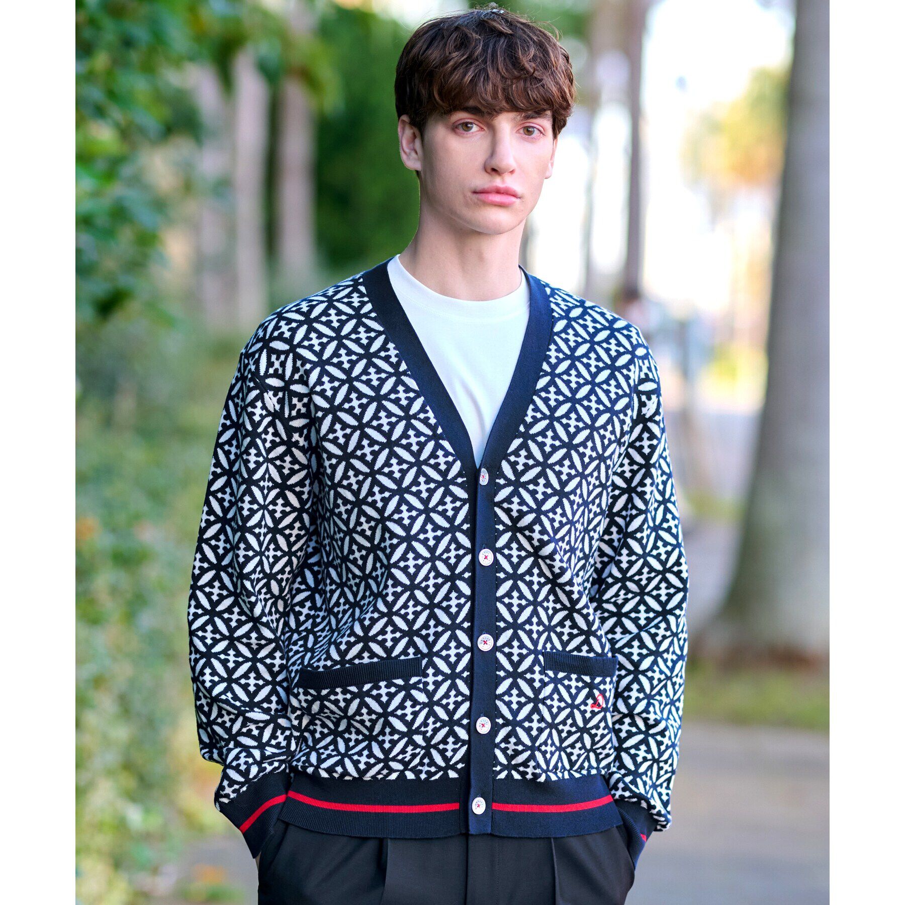 DRESSTERIOR「オーバーラップサークル ジャカード ニットカーディガン」|カーディガン|