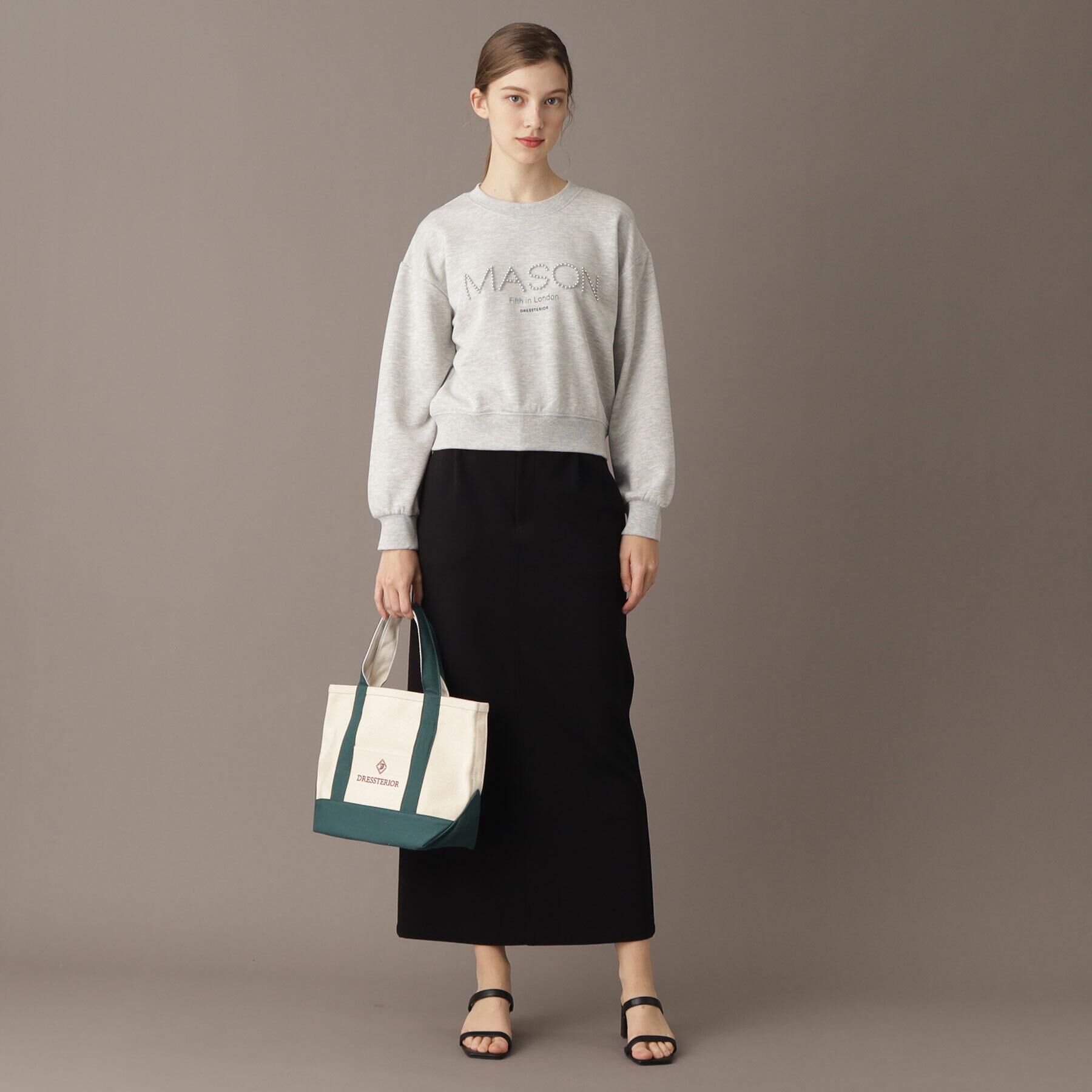 DRESSTERIOR「【洗える/ショート丈】メイソンスタッズロゴ裏毛プルオーバー」|パーカー|