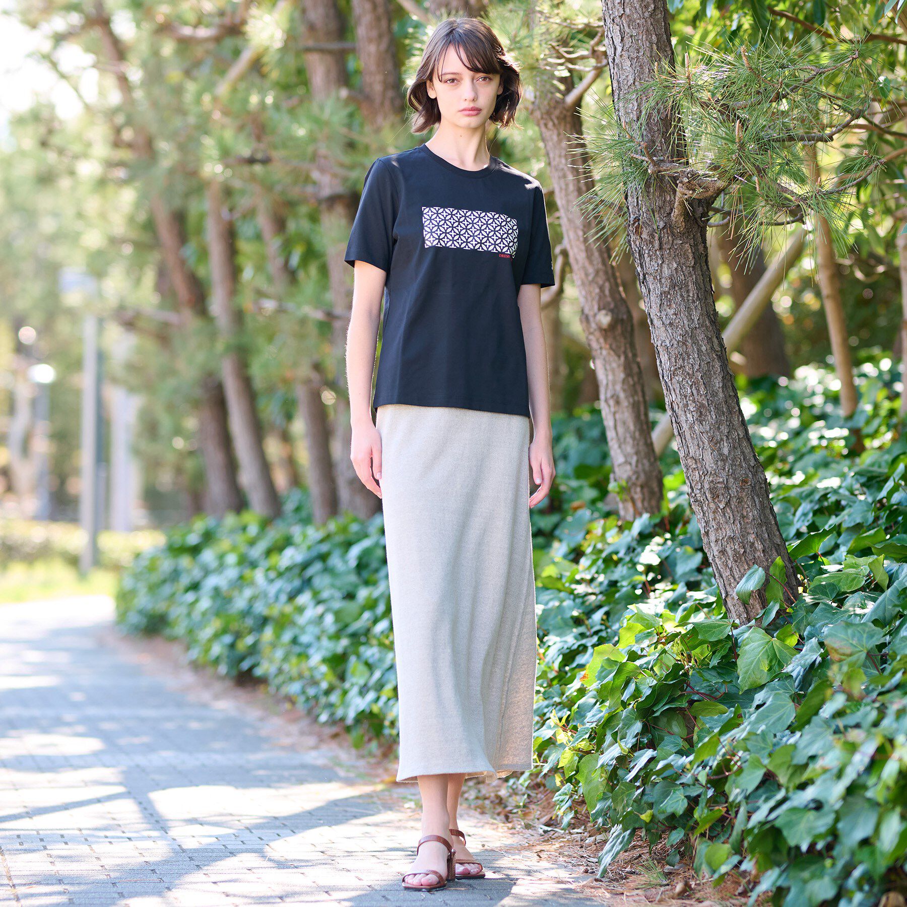 DRESSTERIOR「【接触冷感/UVカット】バックブリーズテックオーバーラップサークルプリントTシャツ」|Tシャツ・カットソー|