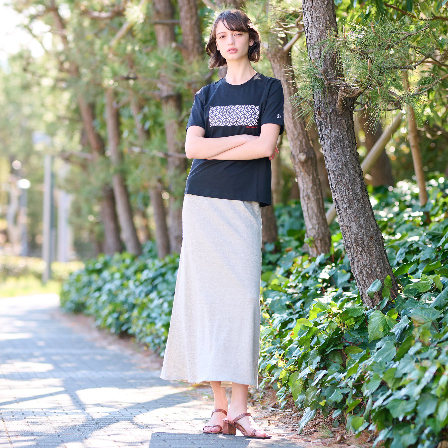 DRESSTERIOR「【接触冷感/UVカット】バックブリーズテックオーバーラップサークルプリントTシャツ」|Tシャツ・カットソー|