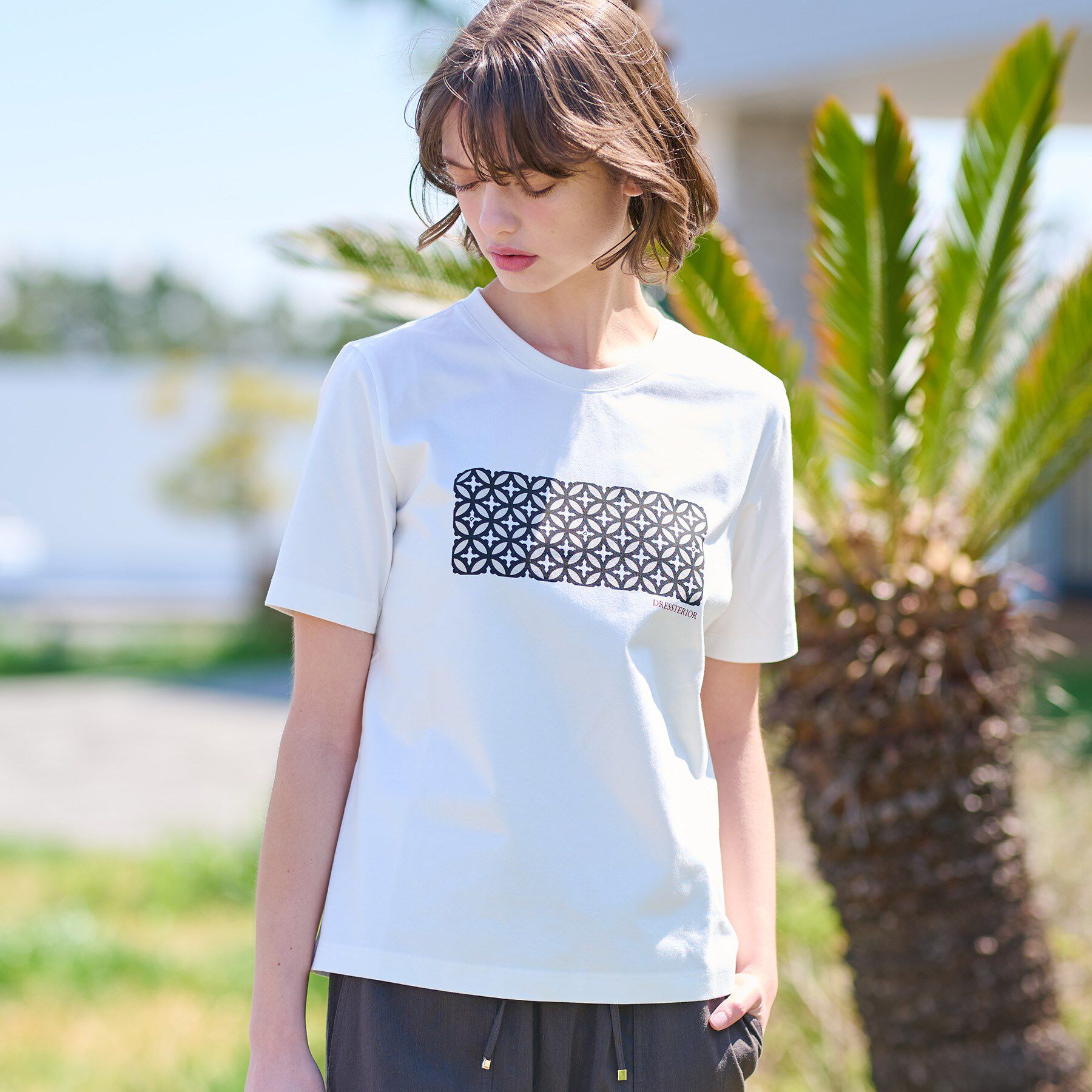 DRESSTERIOR「【接触冷感/UVカット】バックブリーズテックオーバーラップサークルプリントTシャツ」|Tシャツ・カットソー|