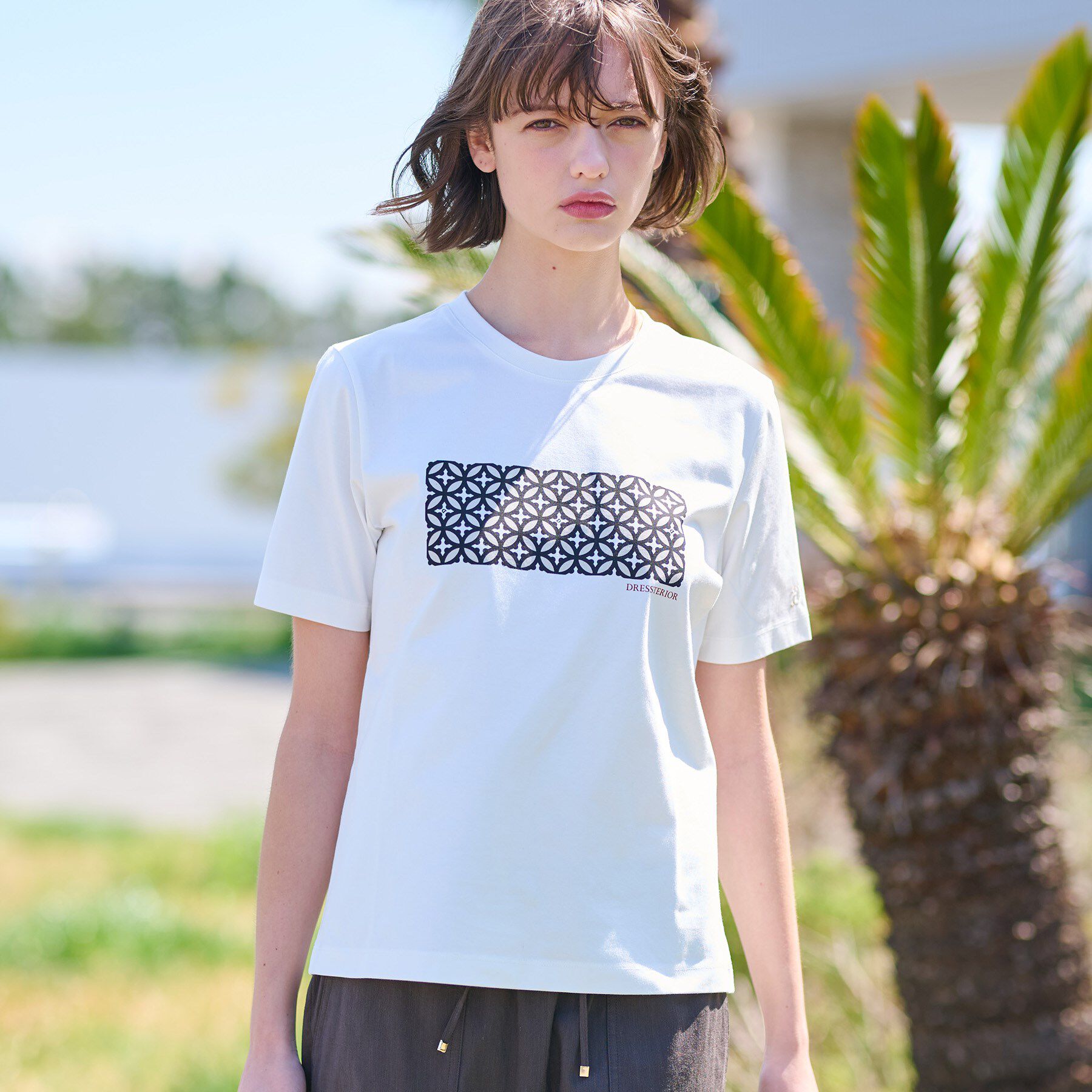 DRESSTERIOR「【接触冷感/UVカット】バックブリーズテックオーバーラップサークルプリントTシャツ」|Tシャツ・カットソー|