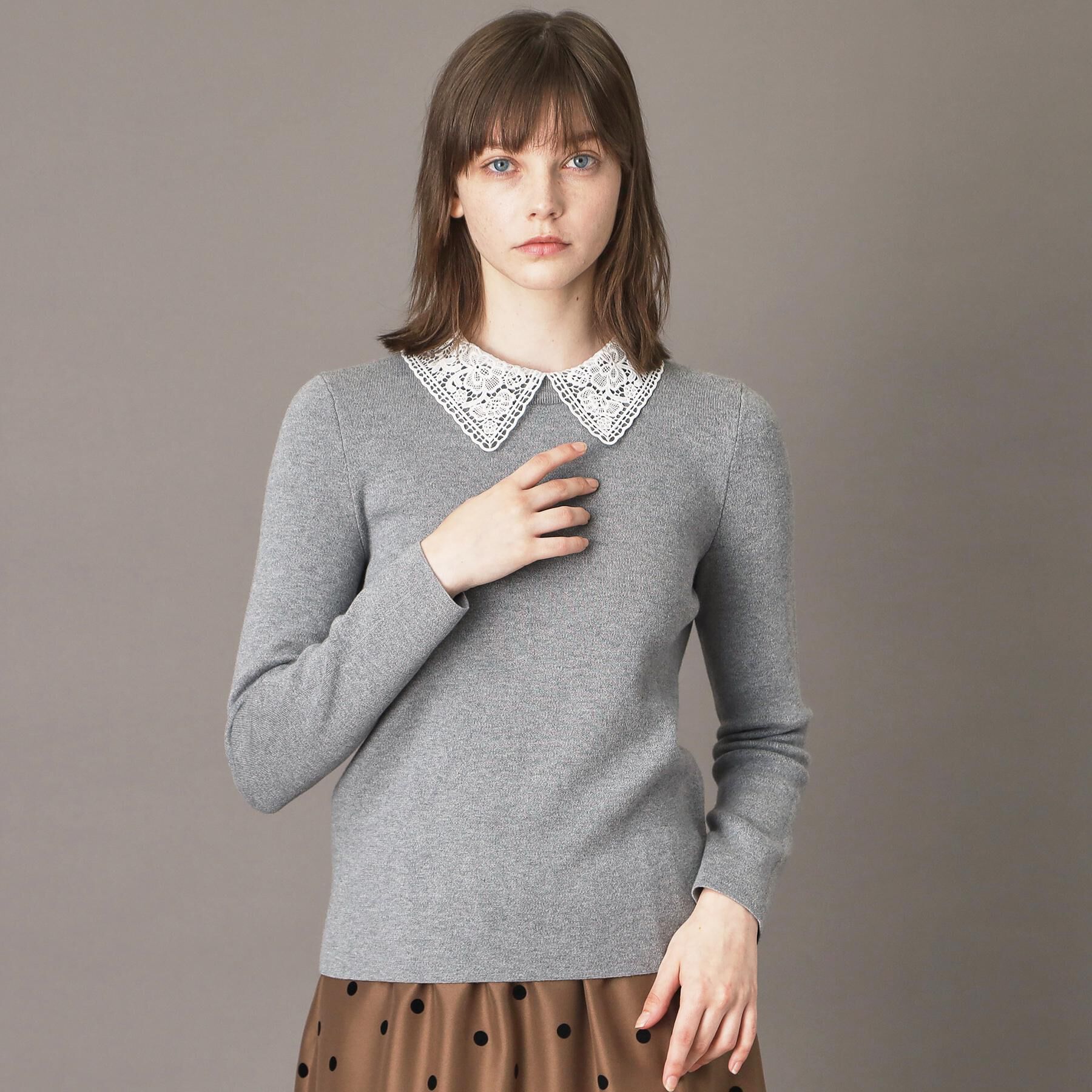 DRESSTERIOR「2WAYレースカラーニット」|ニット・セーター|チャコールグレー(0