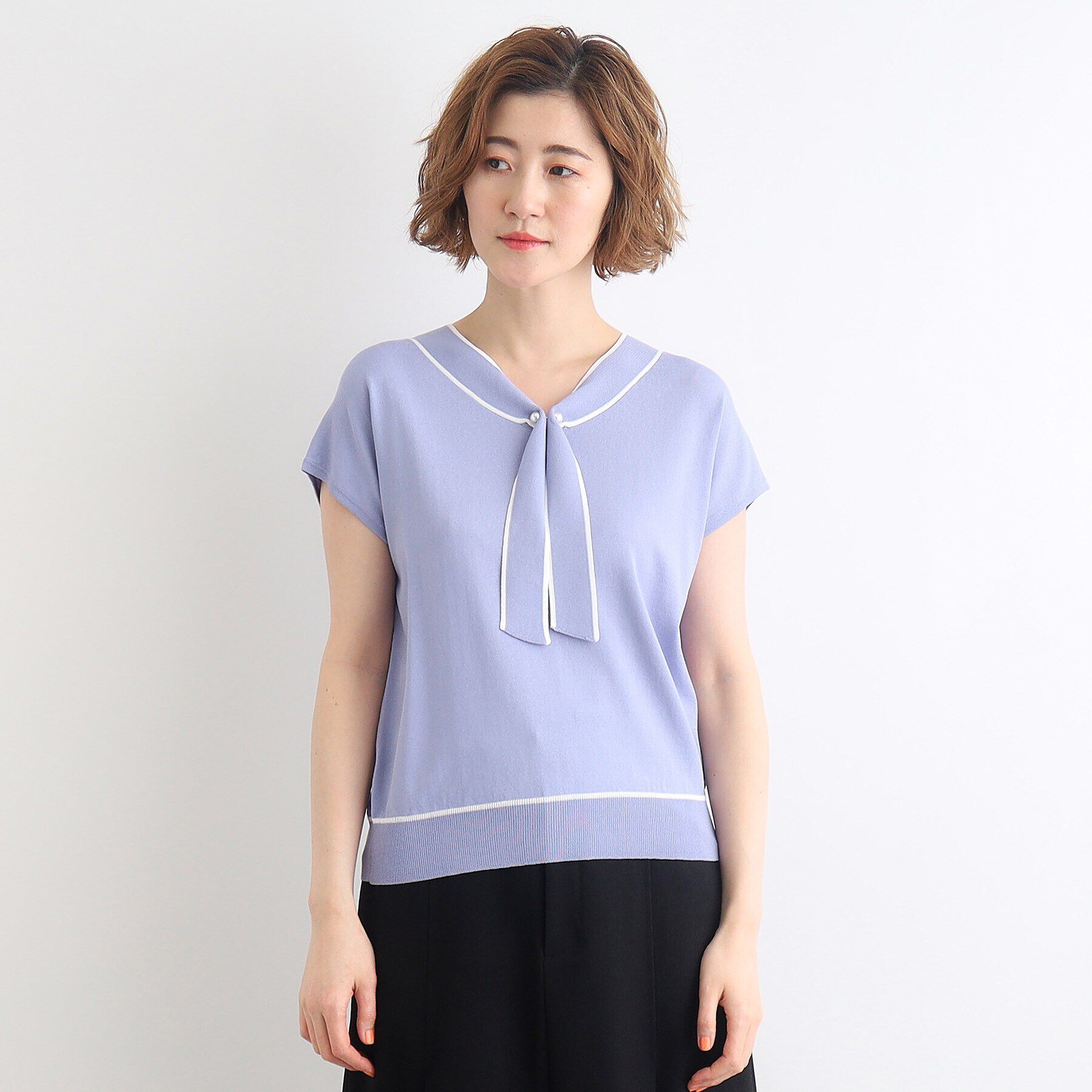 grove「【接触冷感／UV／抗ピル】取り外しパール調ピン付きボウタイニット」|ニット・セーター|