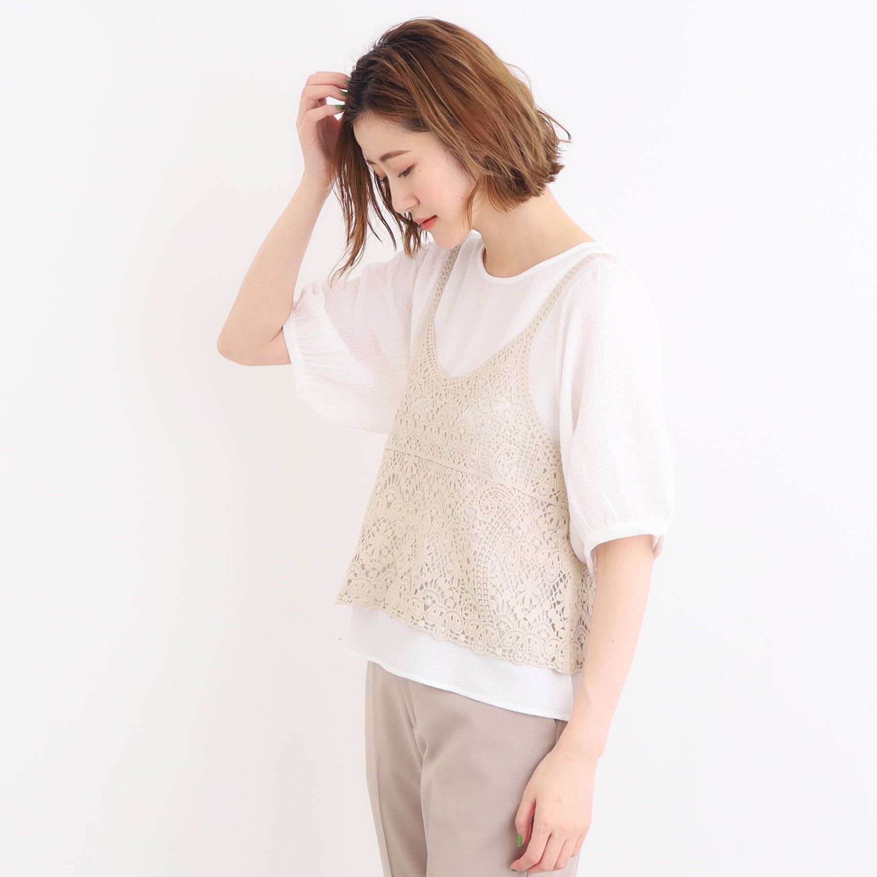 grove「クロシェ風ビスチェ&times;ブラウスセット」|シャツ・ブラウス|