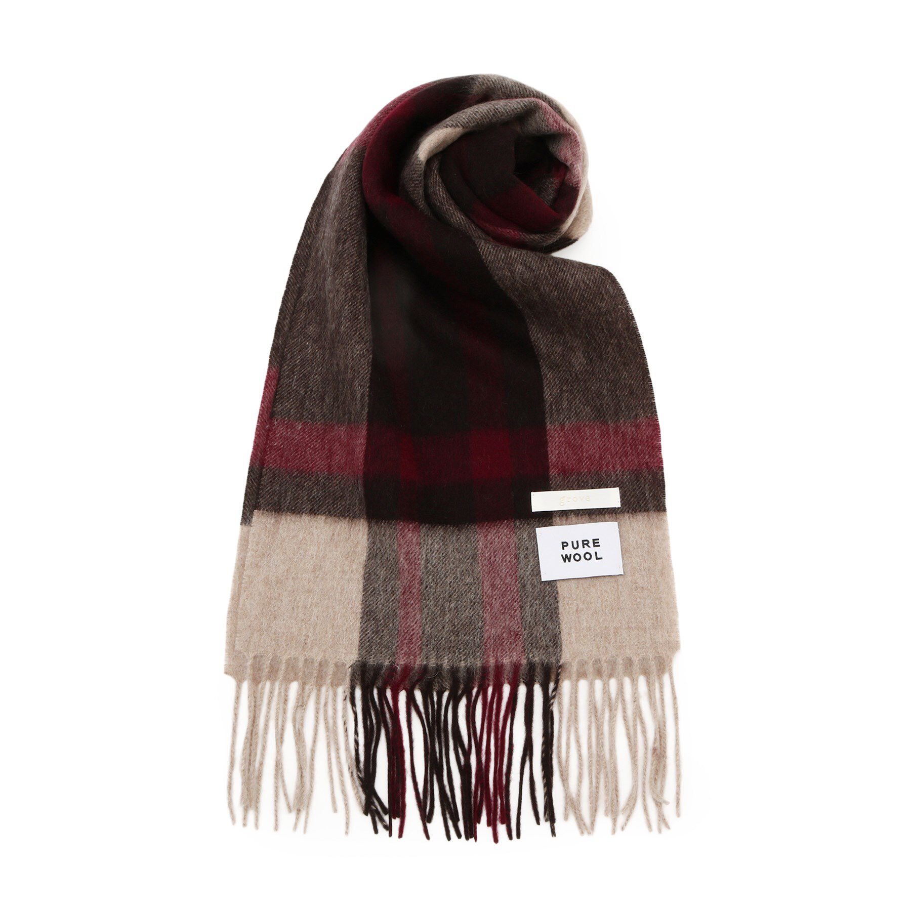 grove「洗えるウール100％チェックマフラー」|ストール|ブラウン(243)
