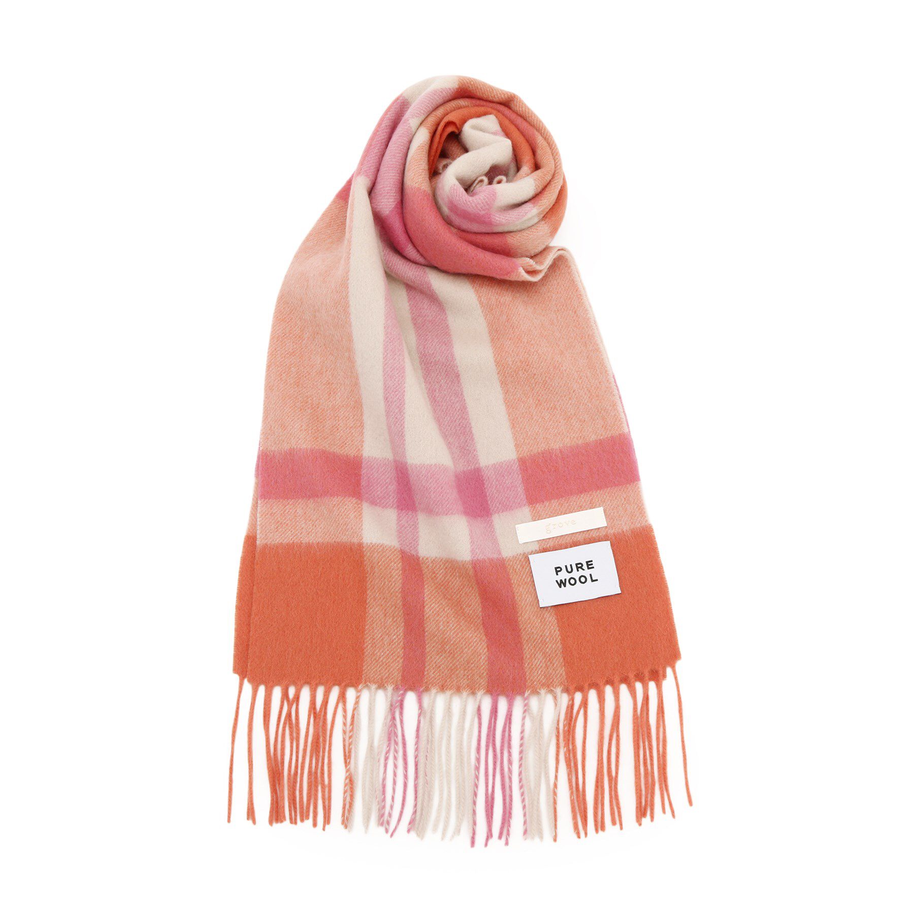 grove「洗えるウール100％チェックマフラー」|ストール|オレンジ(867)