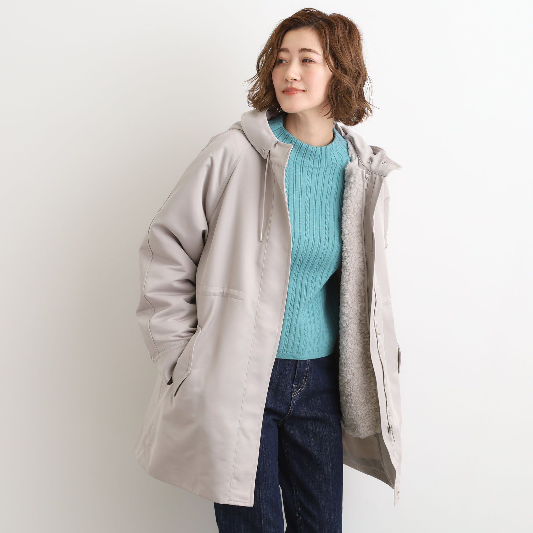 grove「【名品アウター/3WAY・はっ水】ボアライナー付きモッズコート」|ミリタリー・モッズコート|グレージュ(050)