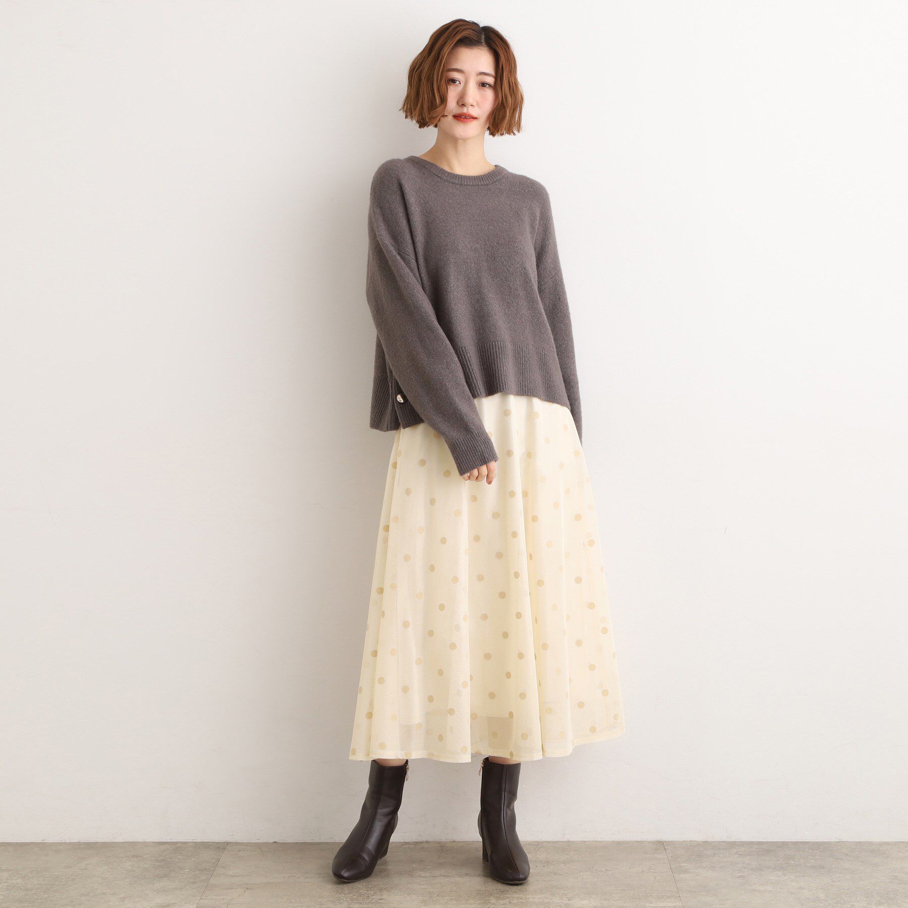 grove「甘さを抑えて、品よく華やぐ　メッシュフロッキードットスカート」|スカート|