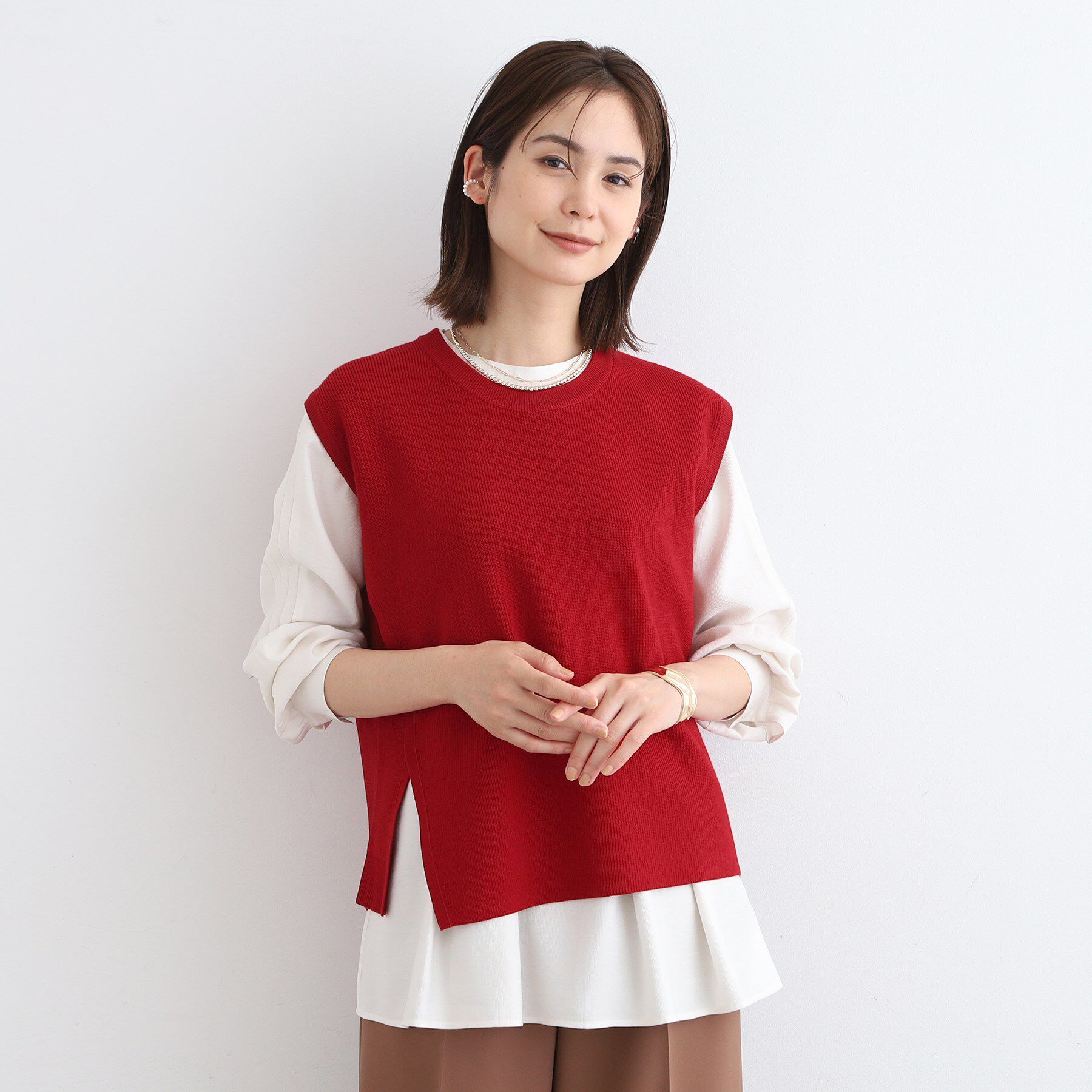 INDIVI「【洗える】アシンメトリーニットベスト」|ニット・セーター|