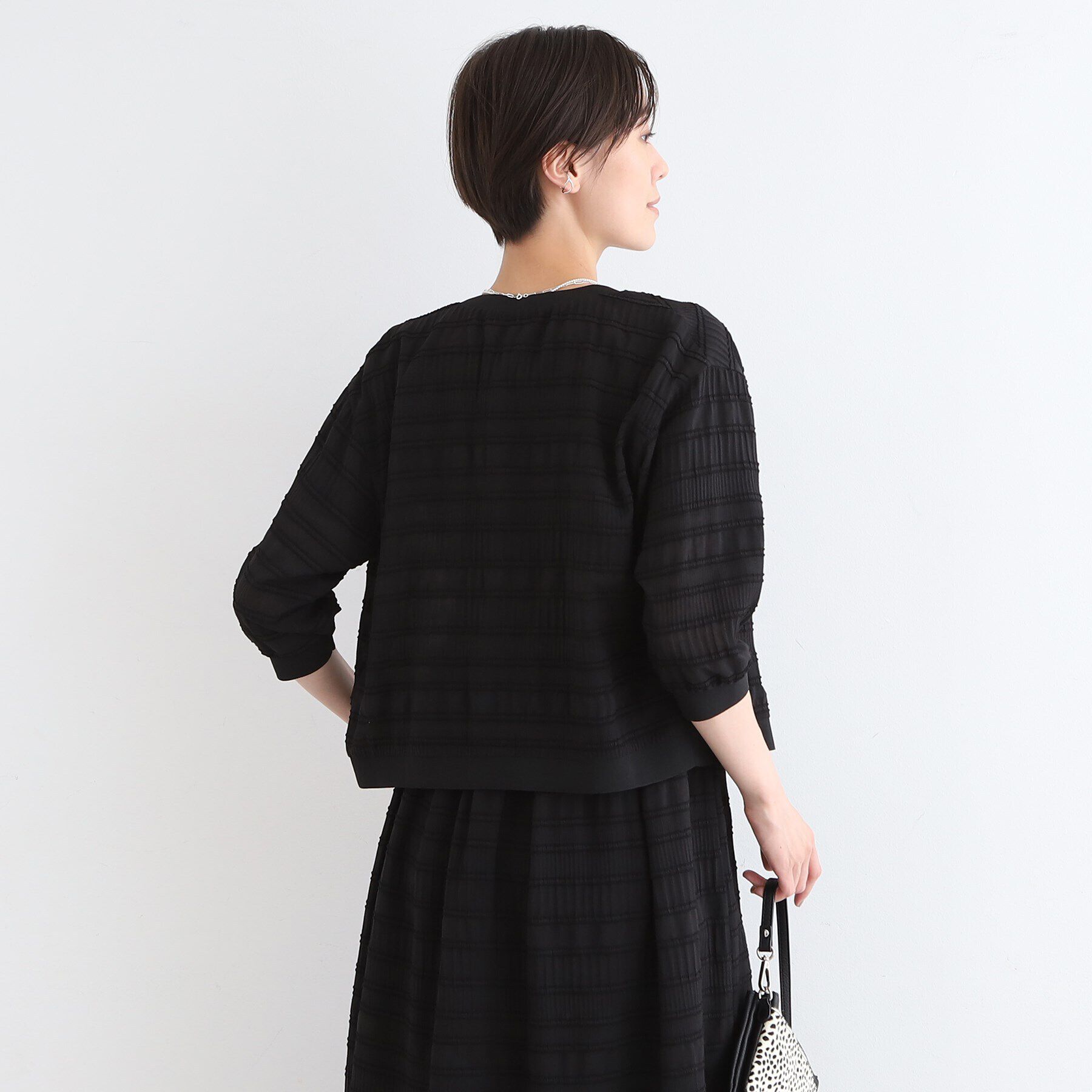 INDIVI「【洗える／SETUP可能】シャーリングクロップド丈カーディガンブラウス」|カーディガン|