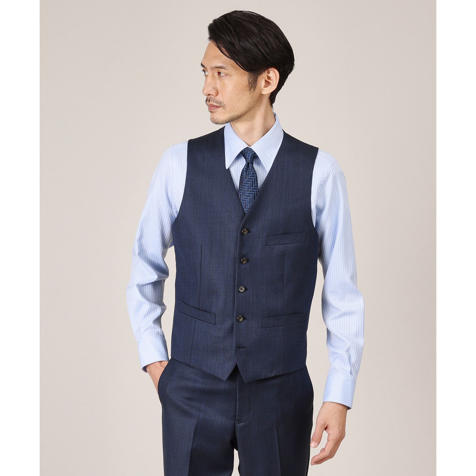 TAKEO KIKUCHI「【3ピース対応】シャイニーシャークピンヘッド ベスト」|スーツ|ダークネイビー(09