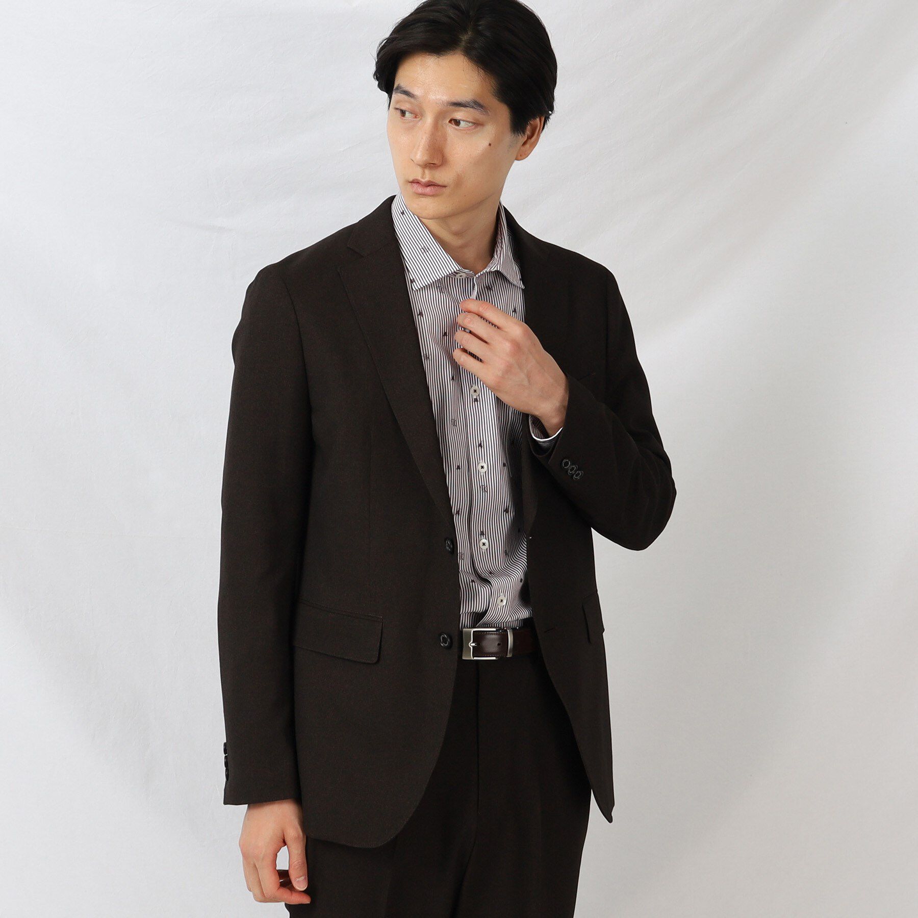 TAKEO KIKUCHI「【ONOFF/セットアップ対応】メランジ シャークスキン ストレッチジャケット」|テーラードジャケット|ダークブラウン(04