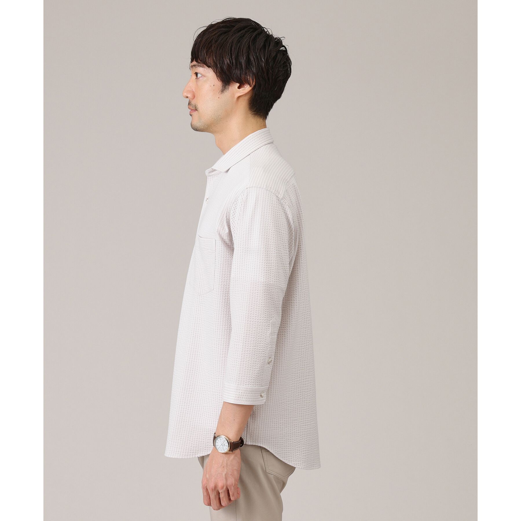 TAKEO KIKUCHI「【抗菌防臭／7分袖】サッカージャージ ストライプシャツ」|シャツ・ブラウス|