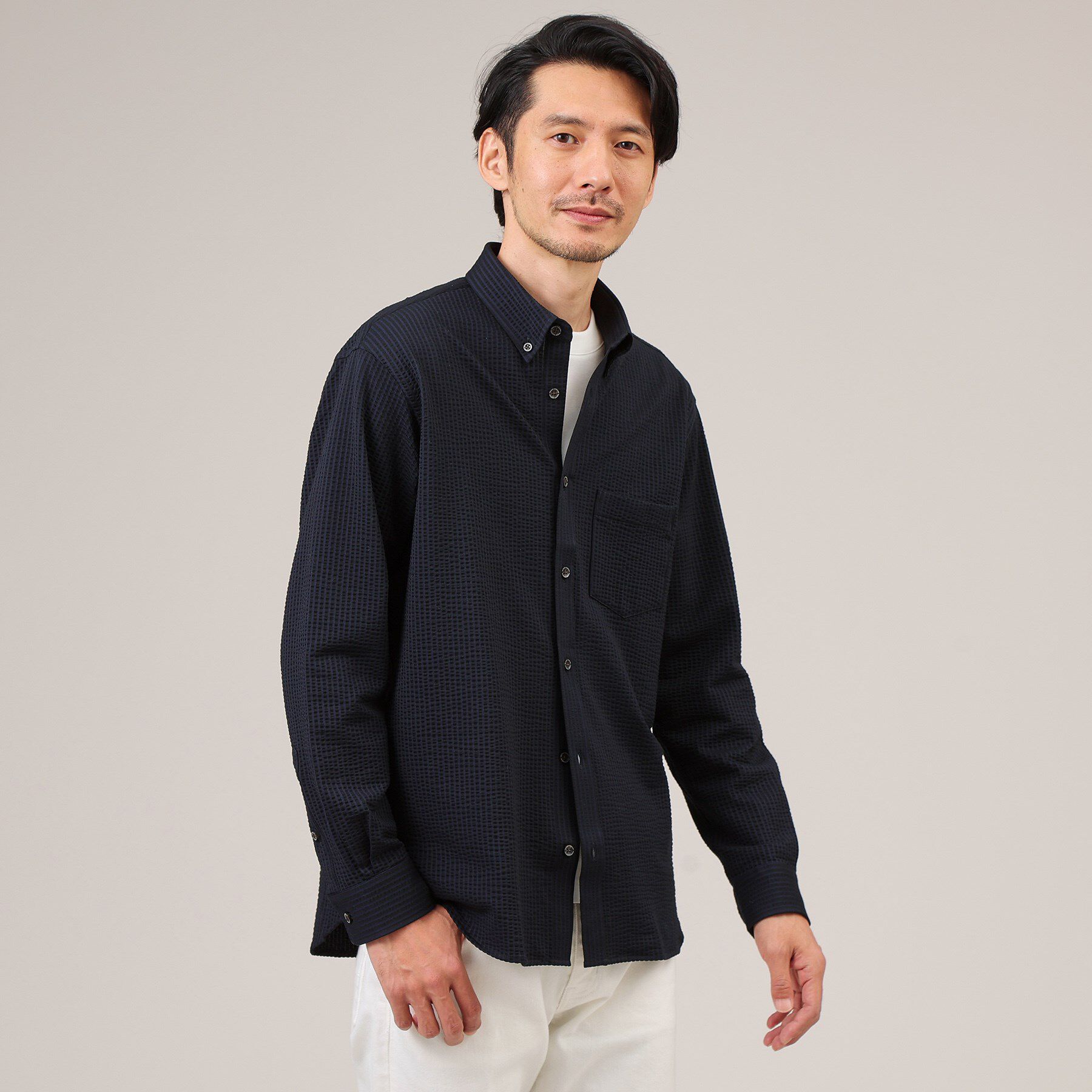 TAKEO KIKUCHI「【抗菌防臭/シーズンレス】シアサッカー ジャージシャツ」|シャツ・ブラウス|ﾈｲﾋﾞｰ(393)