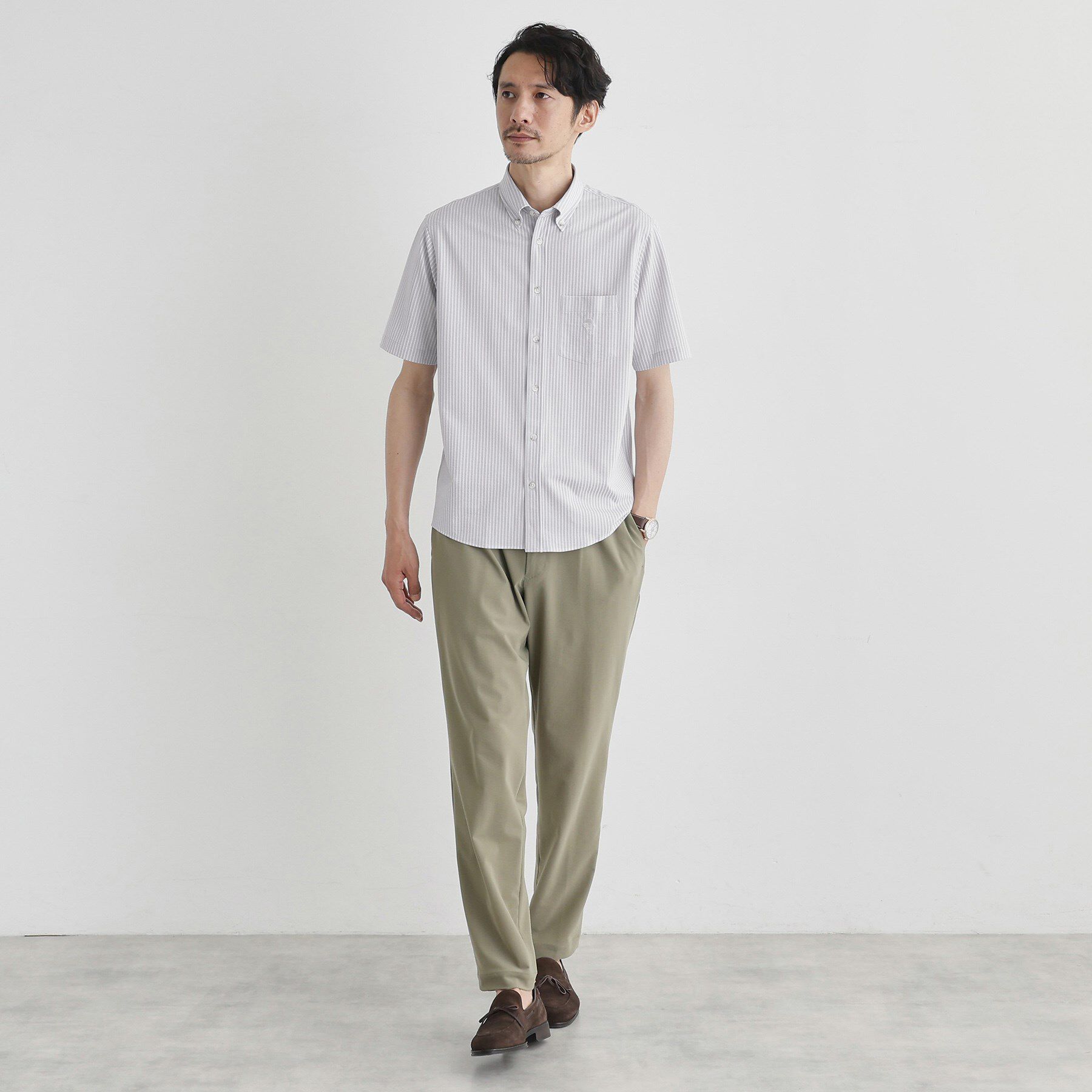 TAKEO KIKUCHI「【COOL CITY WEAR】ストライプジャージ ボタンダウンシャツ /接触冷感」|シャツ・ブラウス|