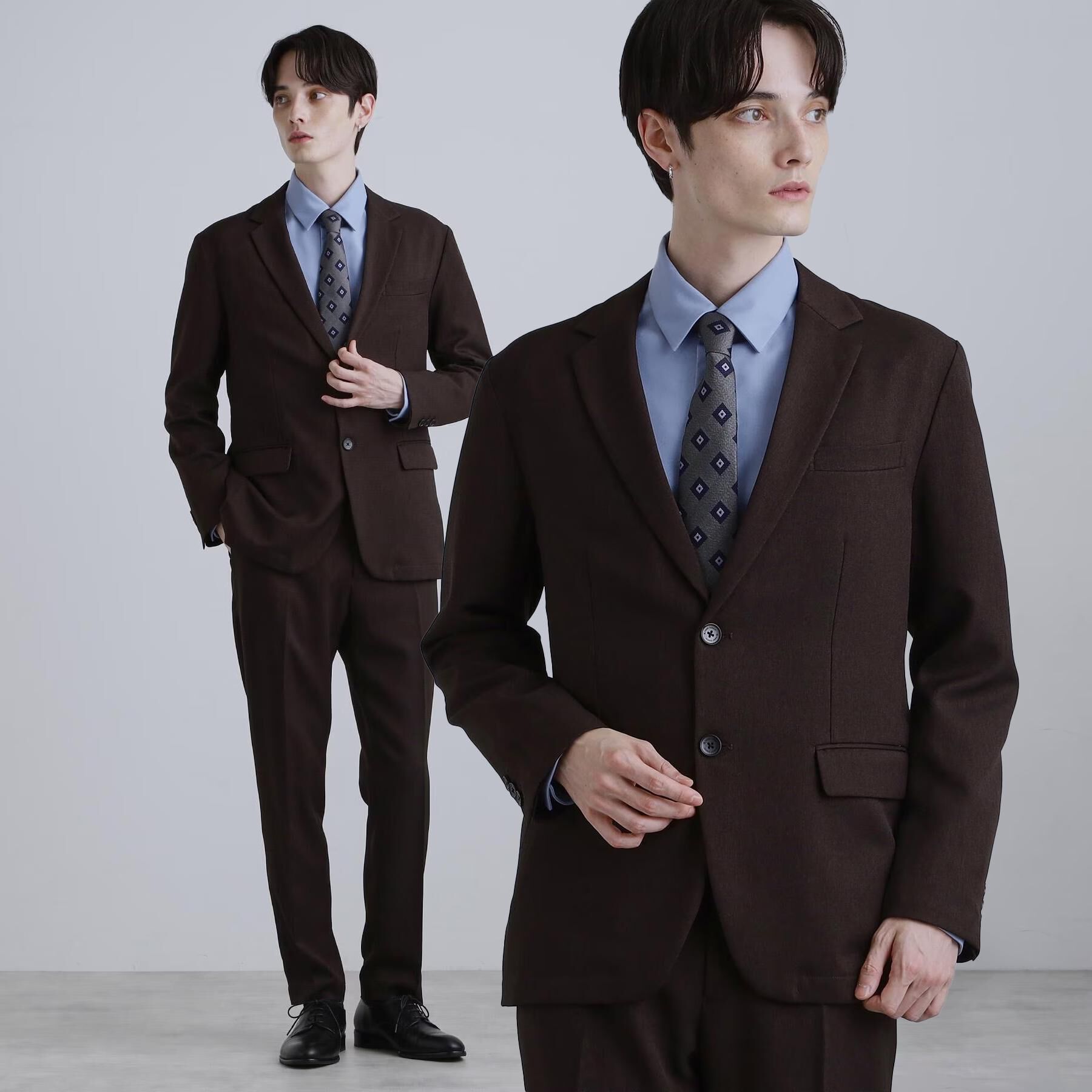 tk.TAKEO KIKUCHI「【洗える】ピンヘッドストレッチセットアップ」|スーツ|ブラウン(043)