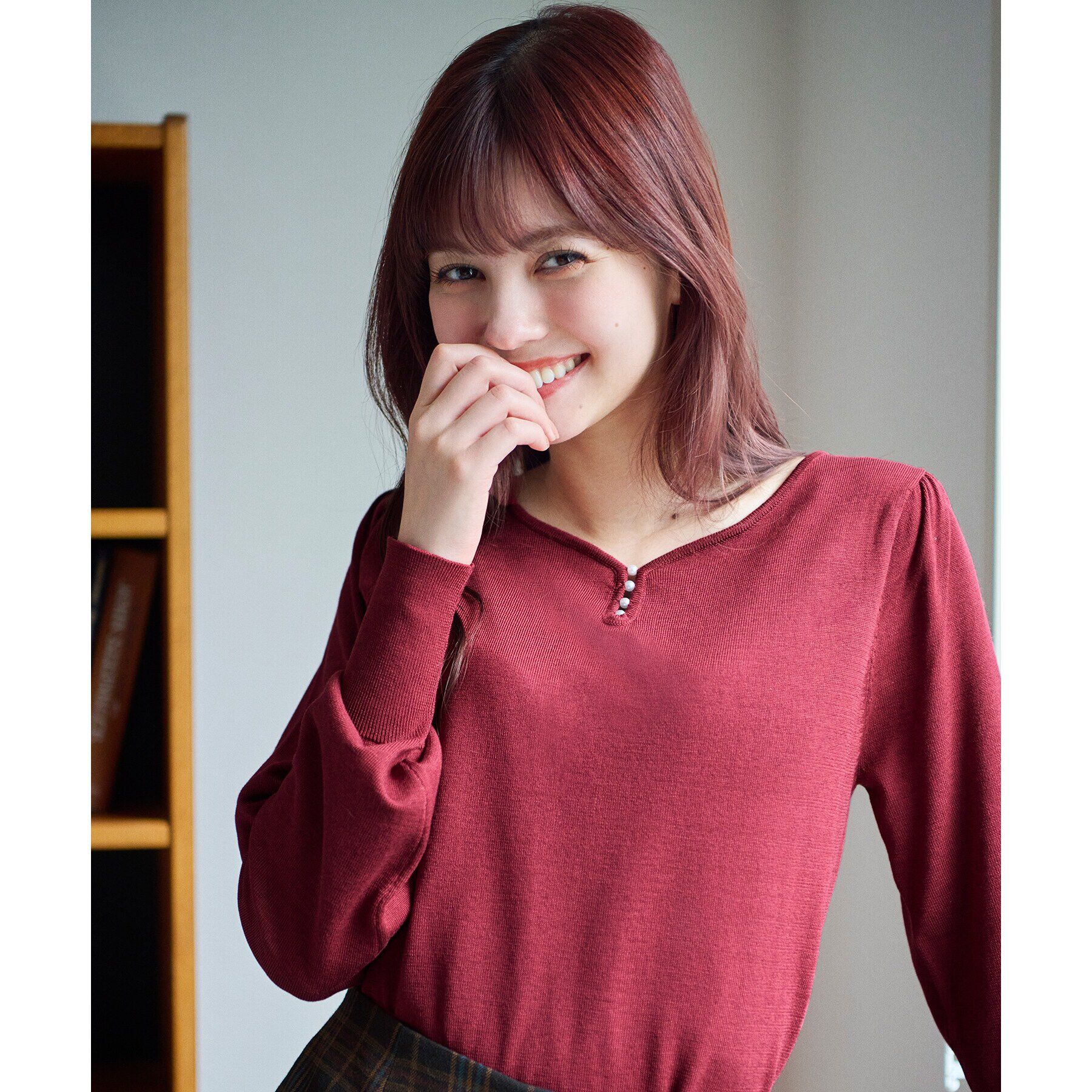 index「《5color/XS-LLsize》パール調デザインハートネックニット【洗濯機洗い可】」|ニット・セーター|