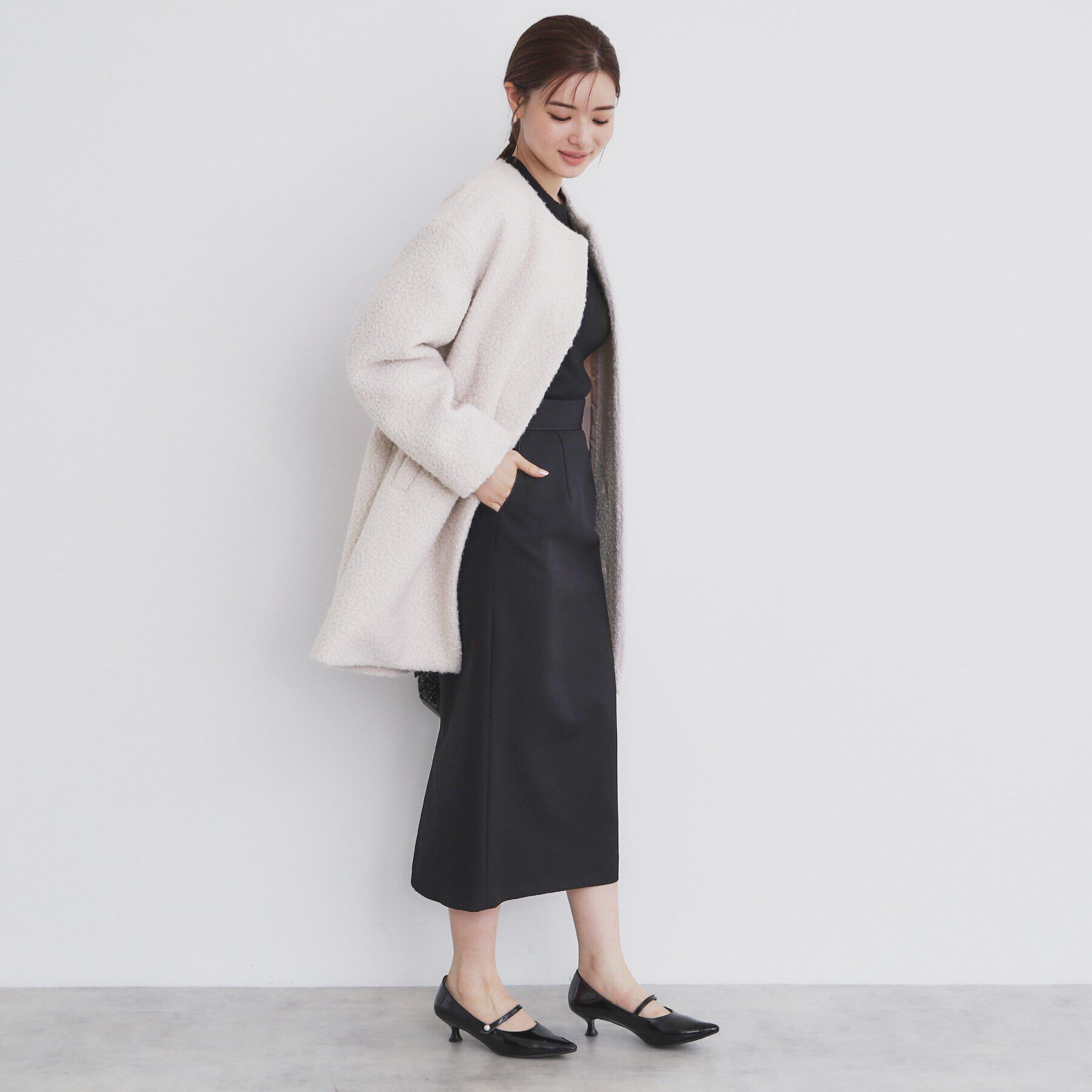 index「ブークレノーカラーミドルコート【洗える】」|ノーカラーコート|