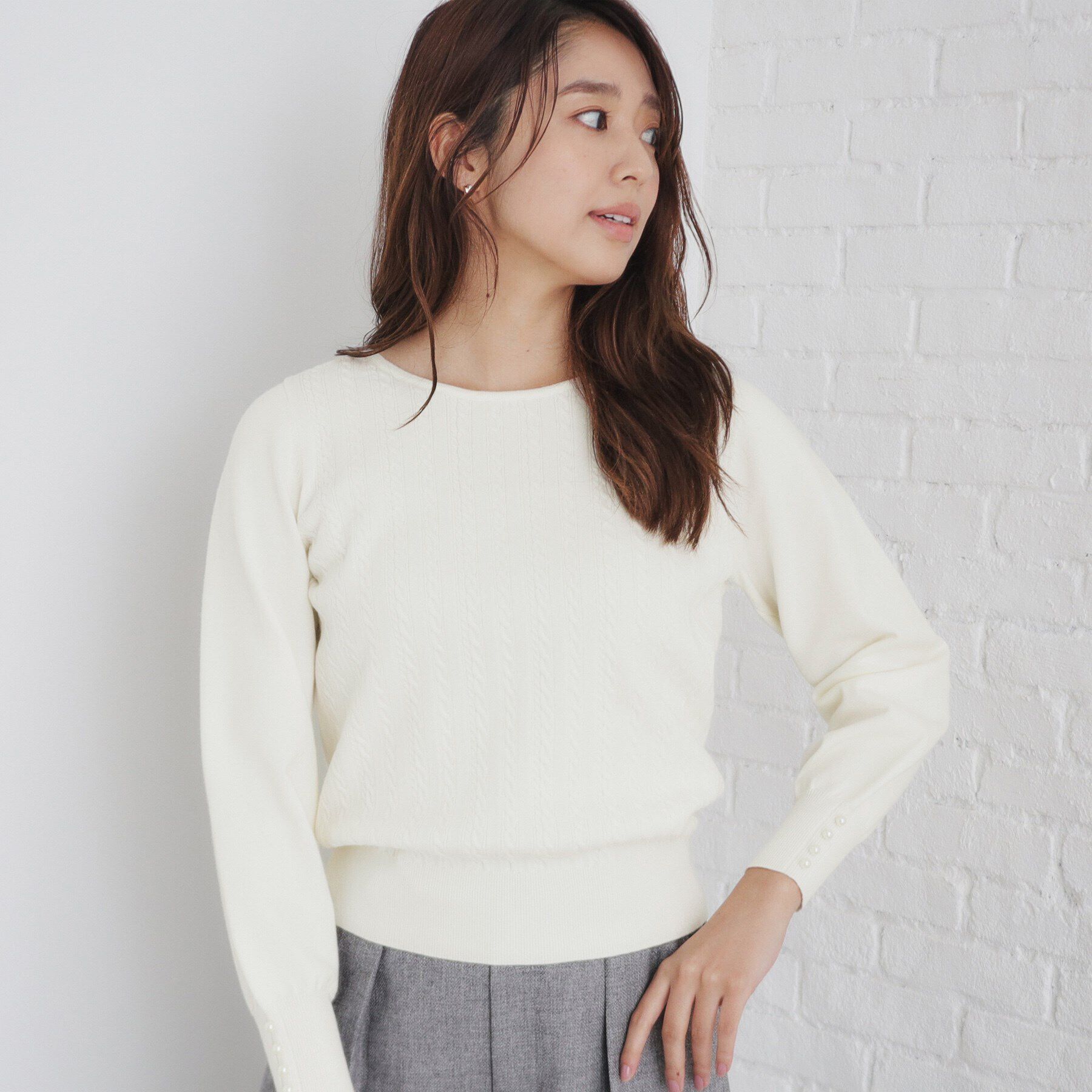 index「ミニケーブルクルーネックニット【洗濯機洗い可】」|ニット・セーター|