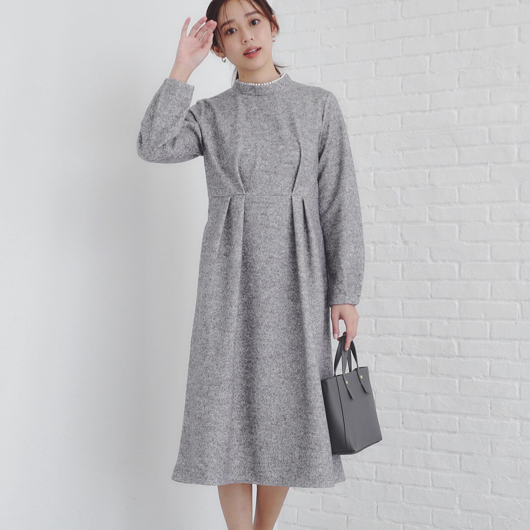index「《S-LLsize》起毛ツイード調ジャージワンピース【洗濯機洗い可】」|ワンピース|グレー(404)