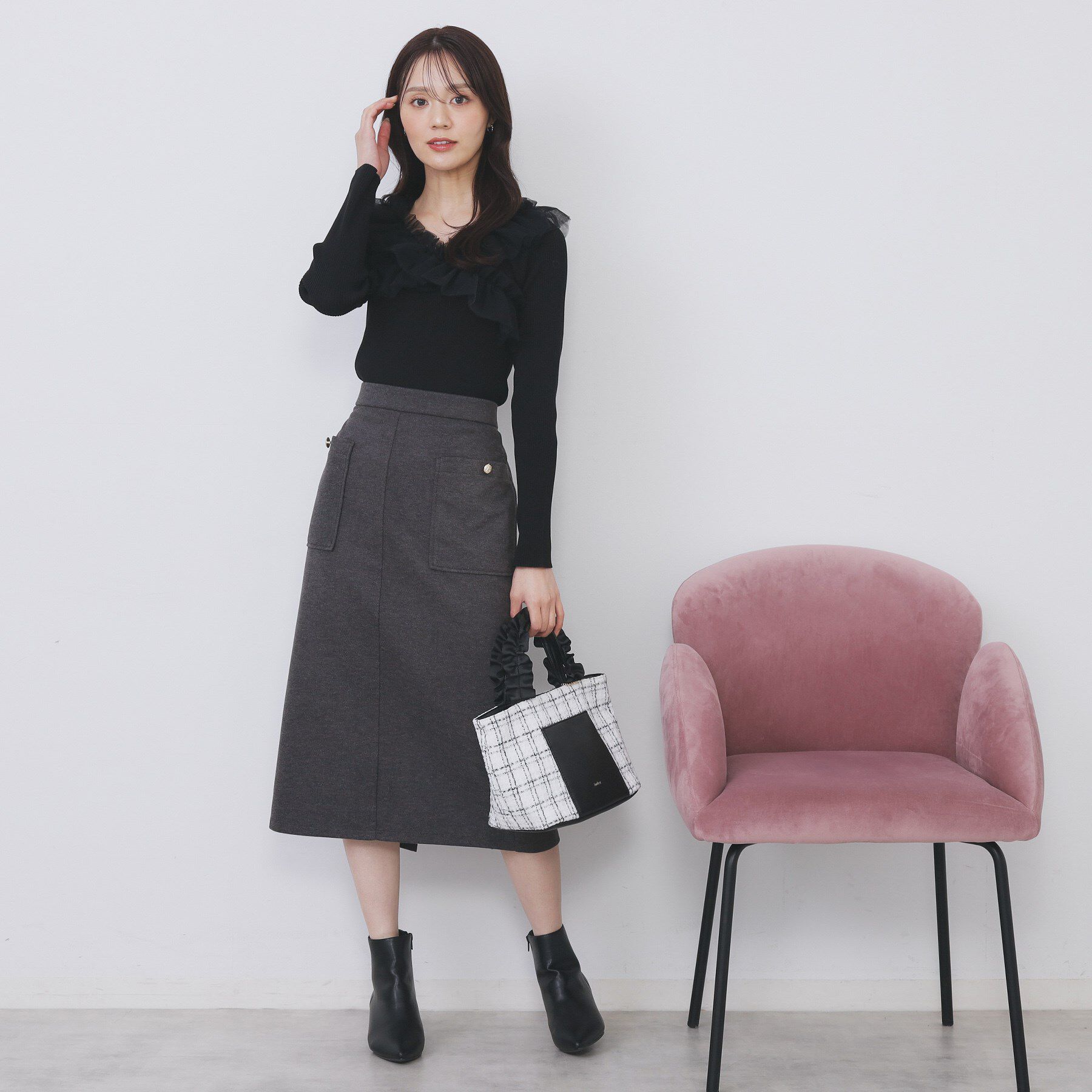 index「クロスチュールフリルリブニット【洗濯機OK/抗ピル】」|ニット・セーター|