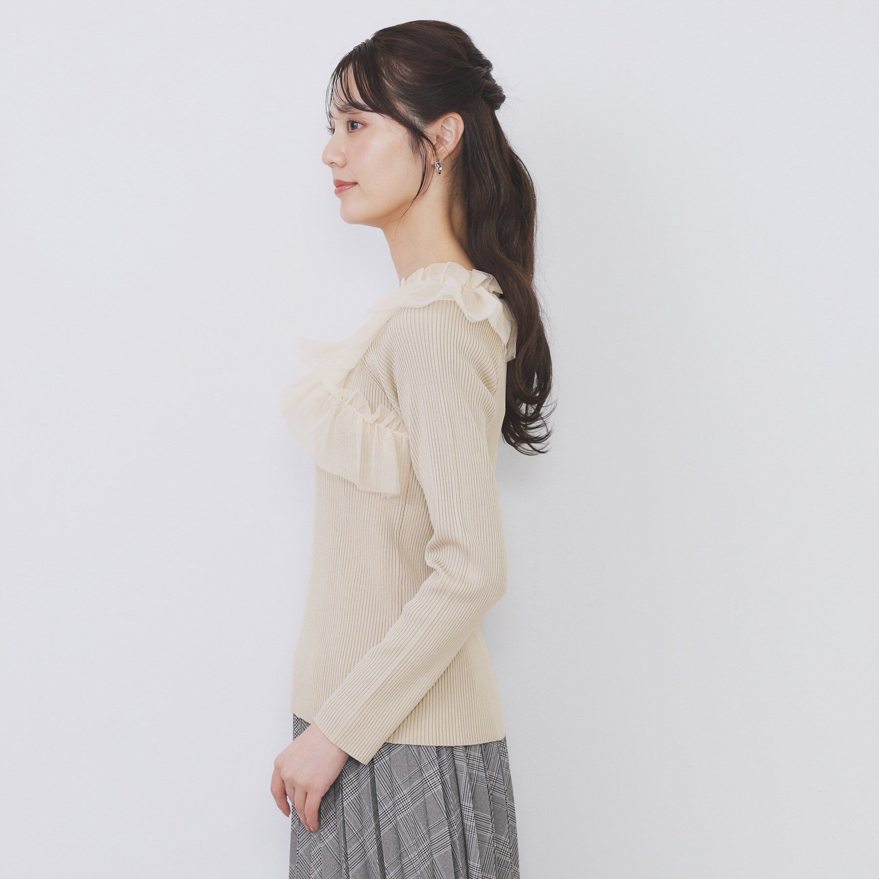 index「クロスチュールフリルリブニット【洗濯機OK/抗ピル】」|ニット・セーター|