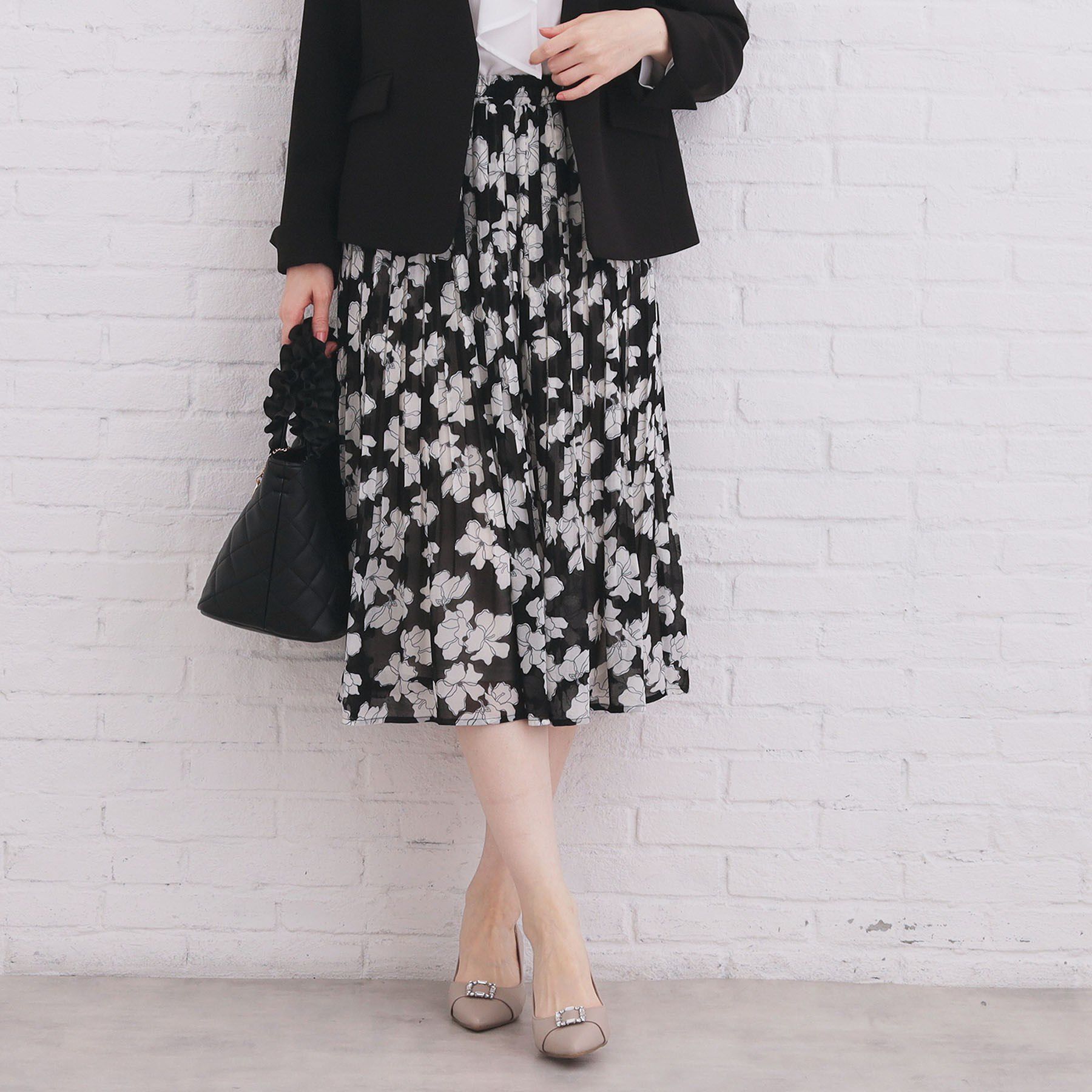 index「選べる丈 シフォンプリーツスカート【洗濯機OK／イージーアイロン／防シワ】」|スカート|ブラック(119)