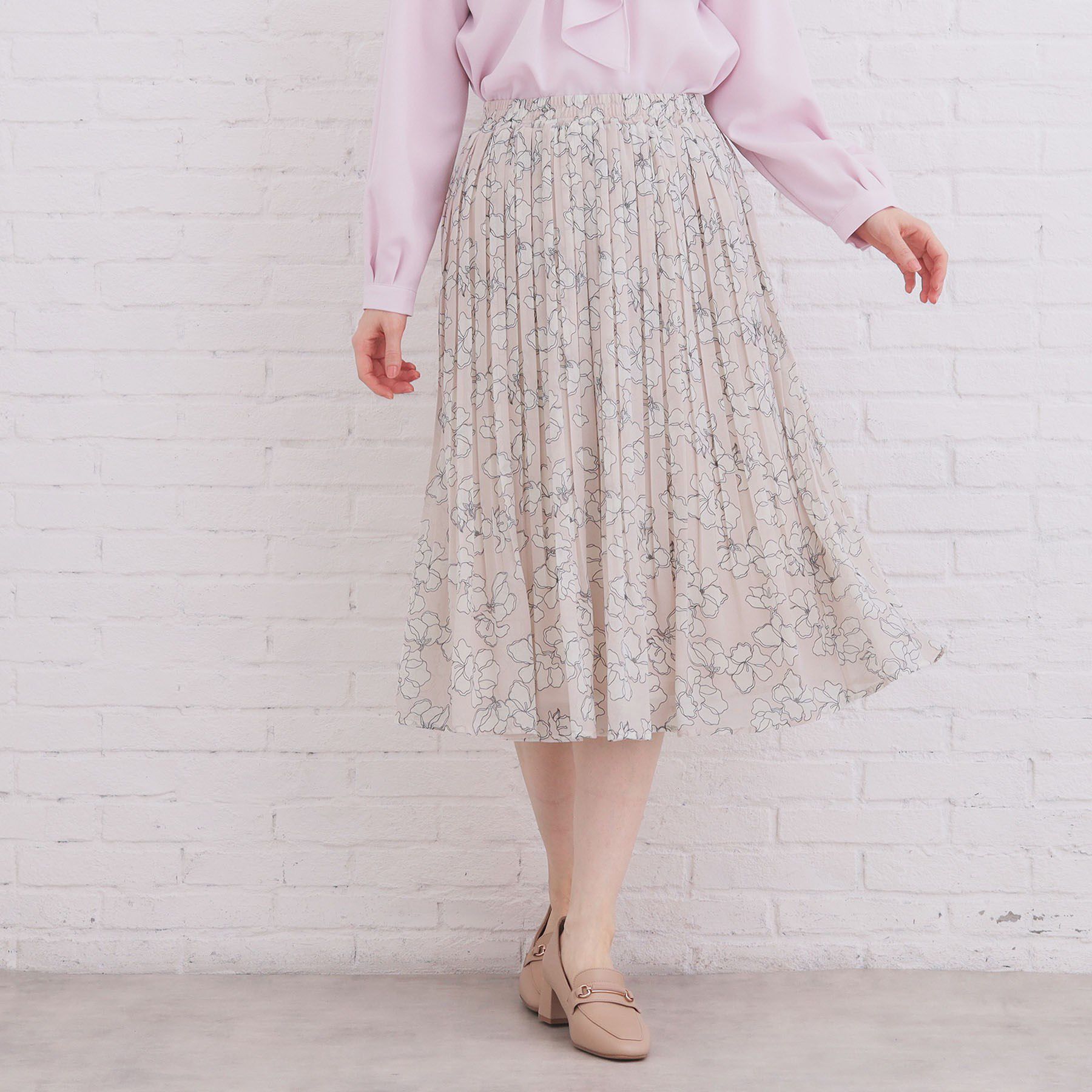 index「選べる丈 シフォンプリーツスカート【洗濯機OK／イージーアイロン／防シワ】」|スカート|グレージュ(150)