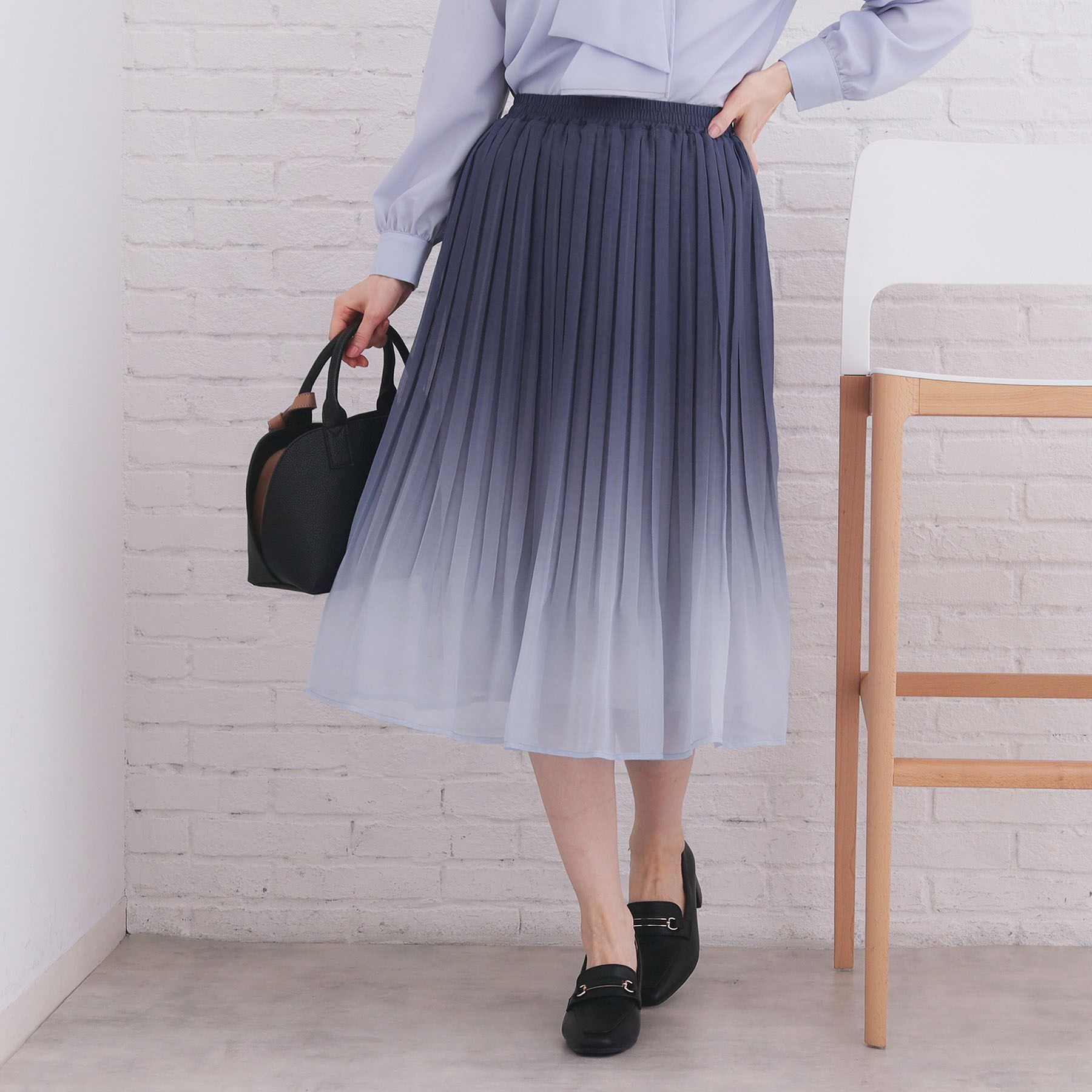 index「選べる丈 シフォンプリーツスカート【洗濯機OK／イージーアイロン／防シワ】」|スカート|ブルー(591)