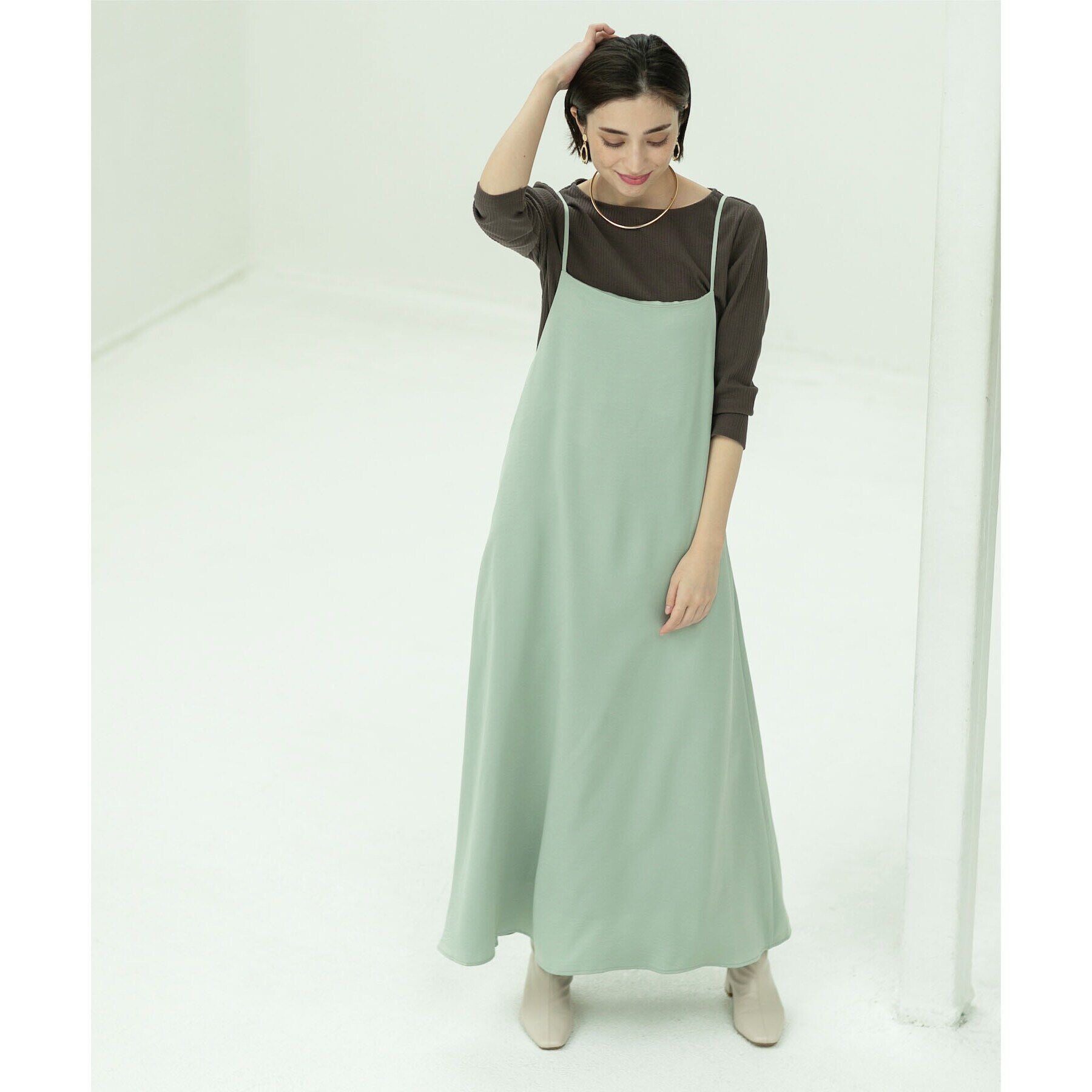 OPAQUE.CLIP「2WAY ヴィンテージサテンキャミワンピース【洗濯機洗い可】」|ワンピース|