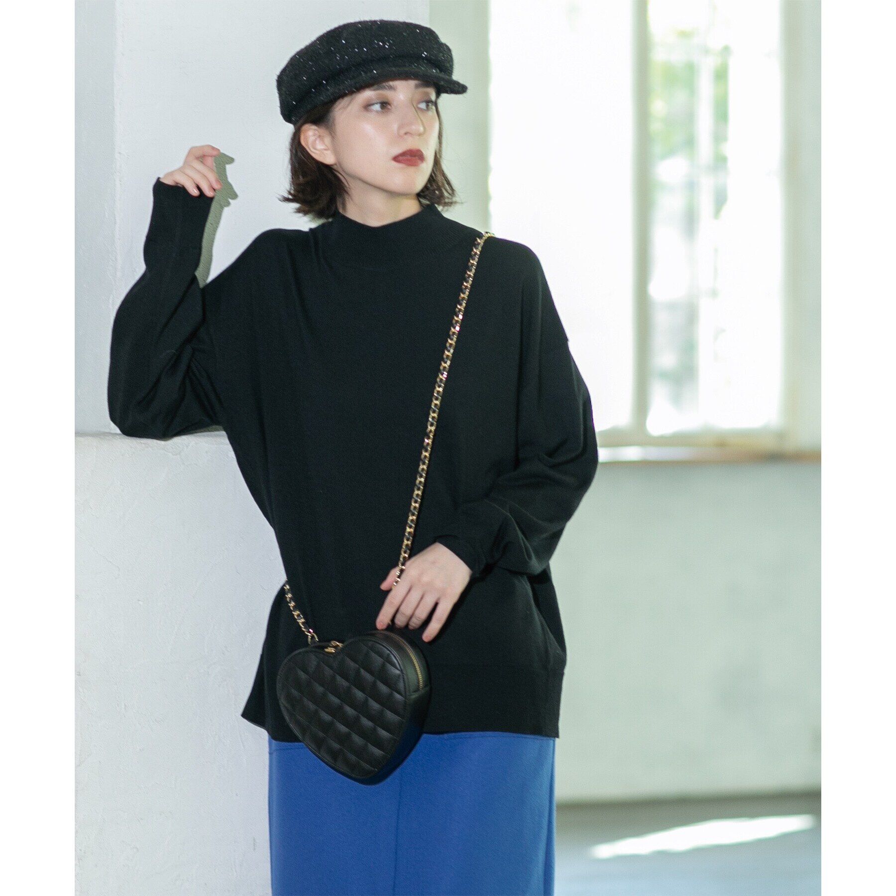 OPAQUE.CLIP「ハイネックリラクシーニット/FILIVIVI・フィルビビ【洗濯機洗い可】」|ニット・セーター|ブラック(019)