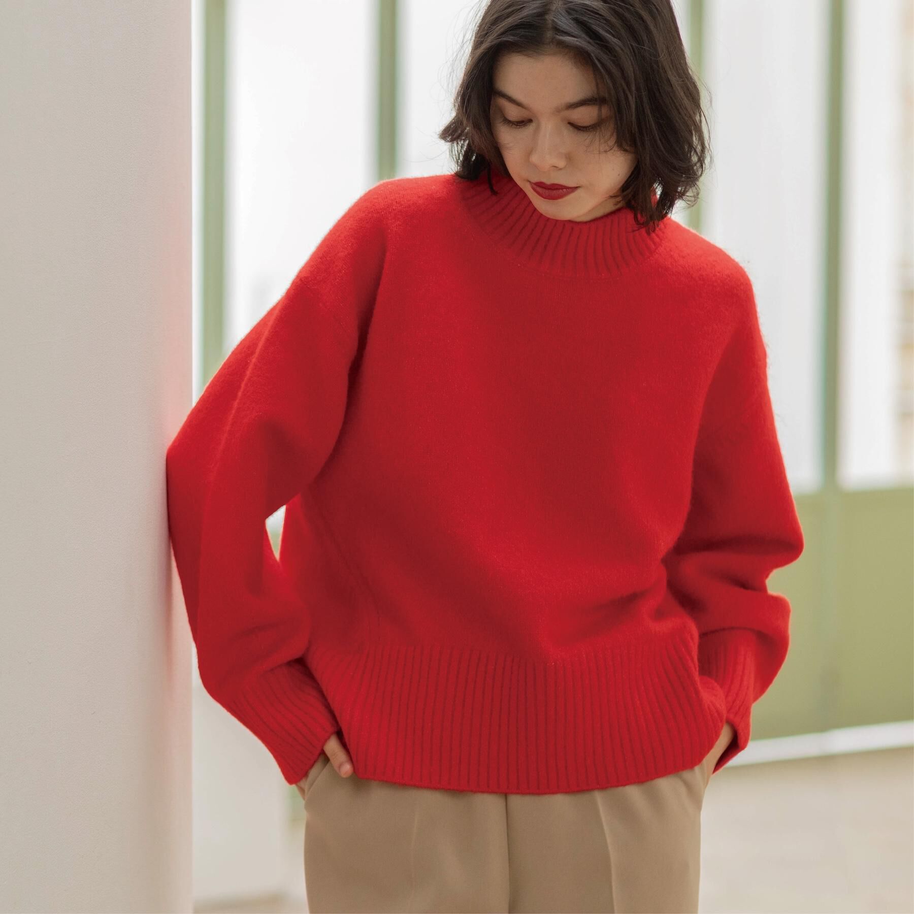 OPAQUE.CLIP「ふわふわハイネックニット【洗濯機OK】《12col》」|ニット・セーター|レッド(062)