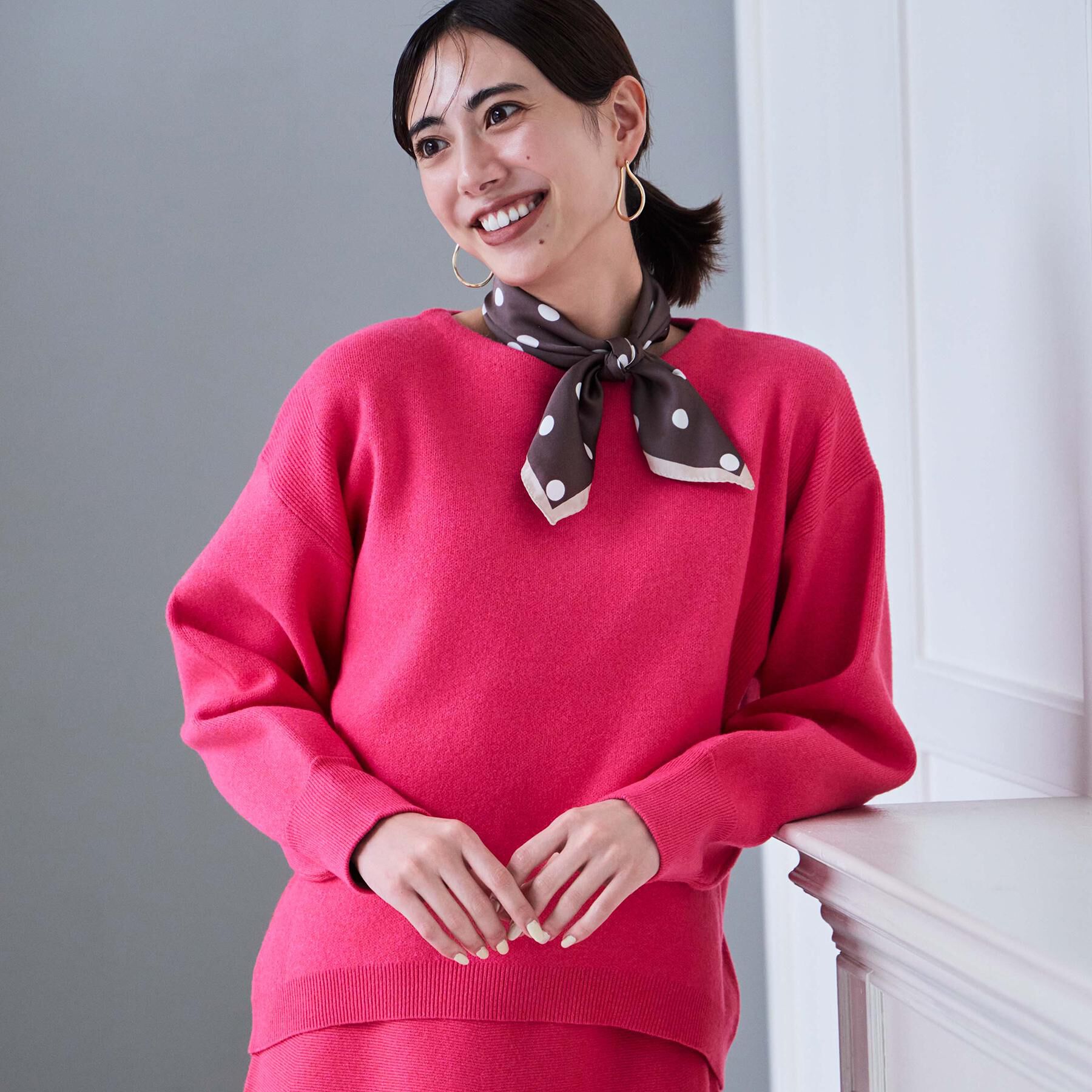 OPAQUE.CLIP「サイド編地切替ニットトップス/セットアップ対応【洗濯機OK】」|ニット・セーター|