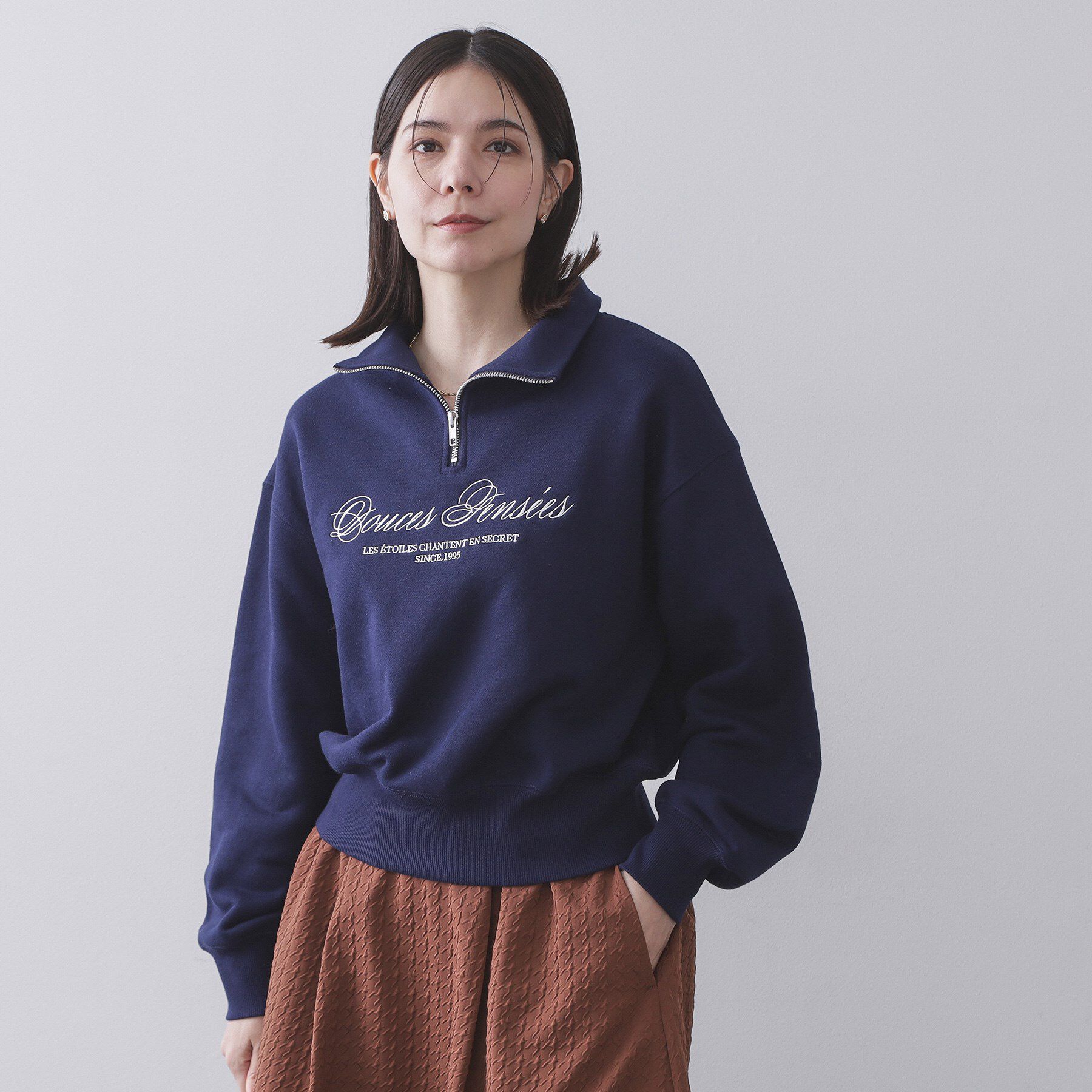 OPAQUE.CLIP「ハーフZIPロゴ刺繍裏毛【洗濯機OK】」|パーカー|ネイビー(094)