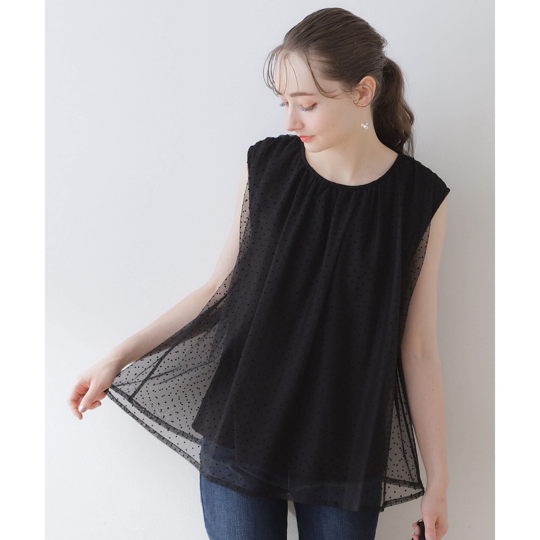 Couture broach「【インしないでキマる】フロッキードットチュニック」|チュニック|ﾌﾞﾗｯｸ(119)