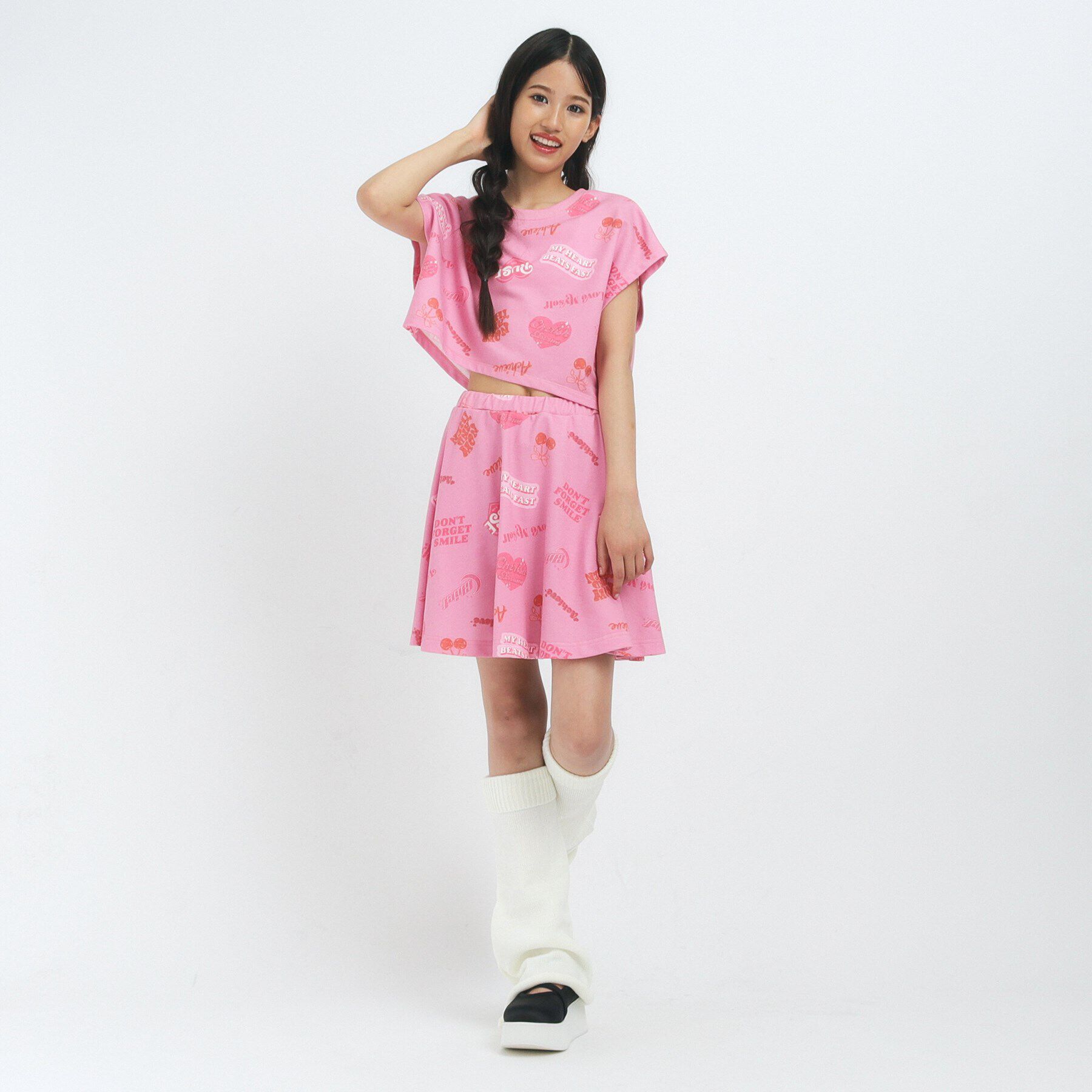 PINK-latte「【るーつくコラボ】総柄プリントフレンチスリーブプルオーバー」|Tシャツ・カットソー|