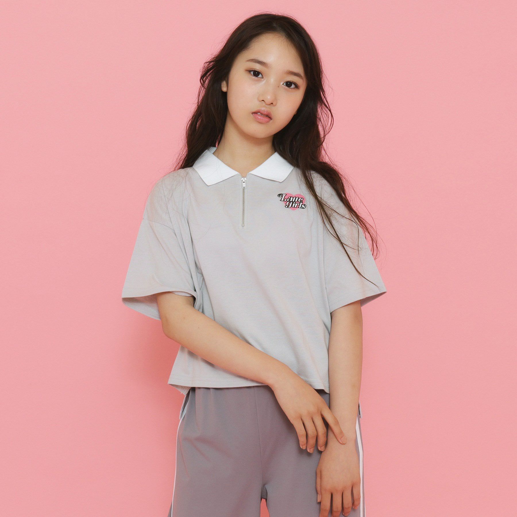 PINK-latte「ポロ衿ハーフジップTシャツ」|Tシャツ・カットソー|