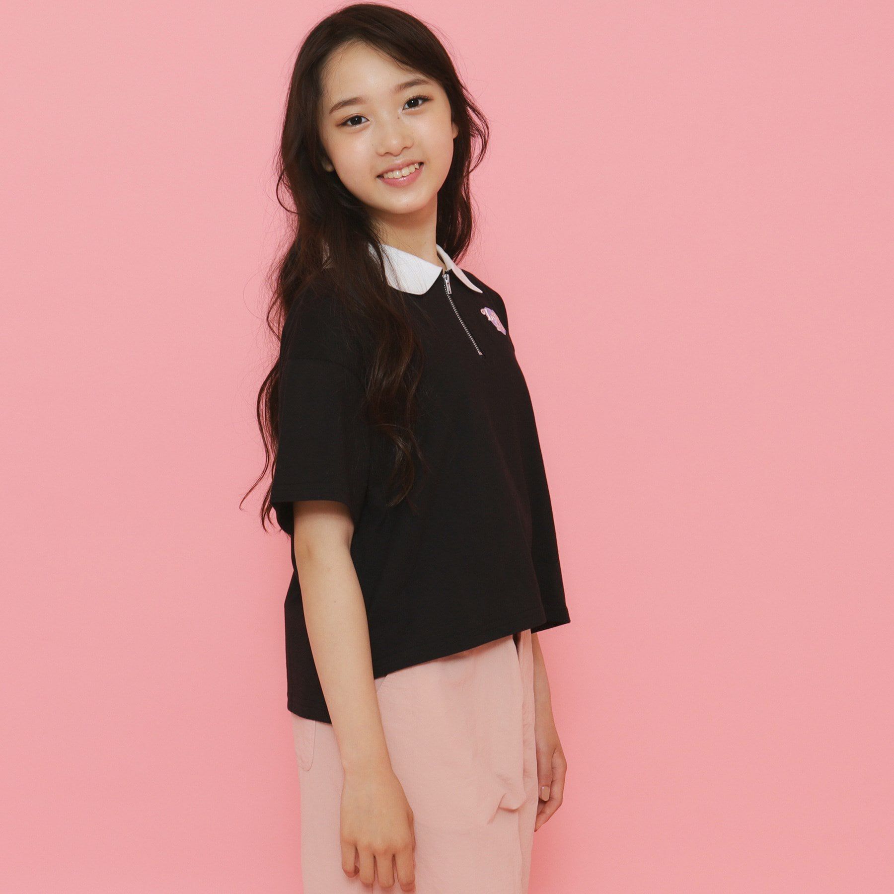 PINK-latte「ポロ衿ハーフジップTシャツ」|Tシャツ・カットソー|