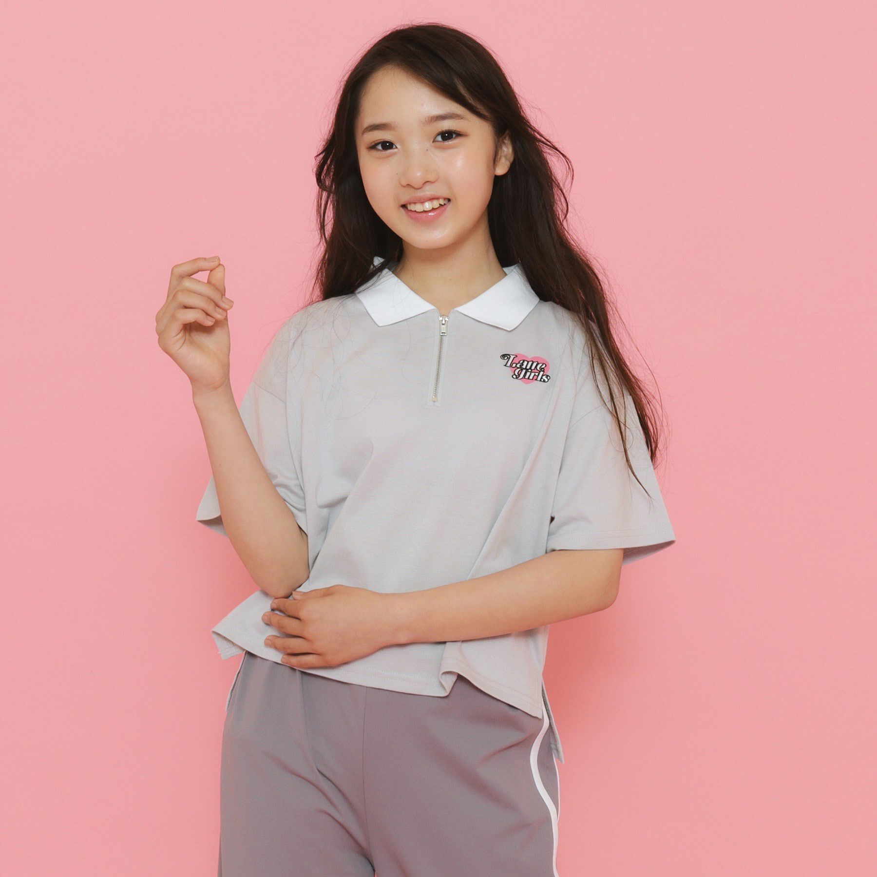 PINK-latte「ポロ衿ハーフジップTシャツ」|Tシャツ・カットソー|