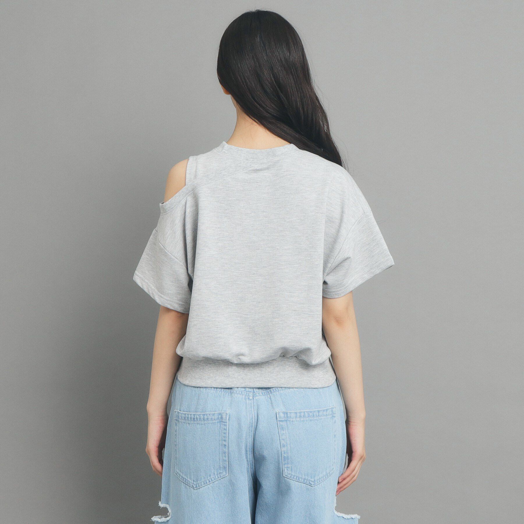 PINK-latte「リボンモチーフ裏毛オフショルダー」|Tシャツ・カットソー|